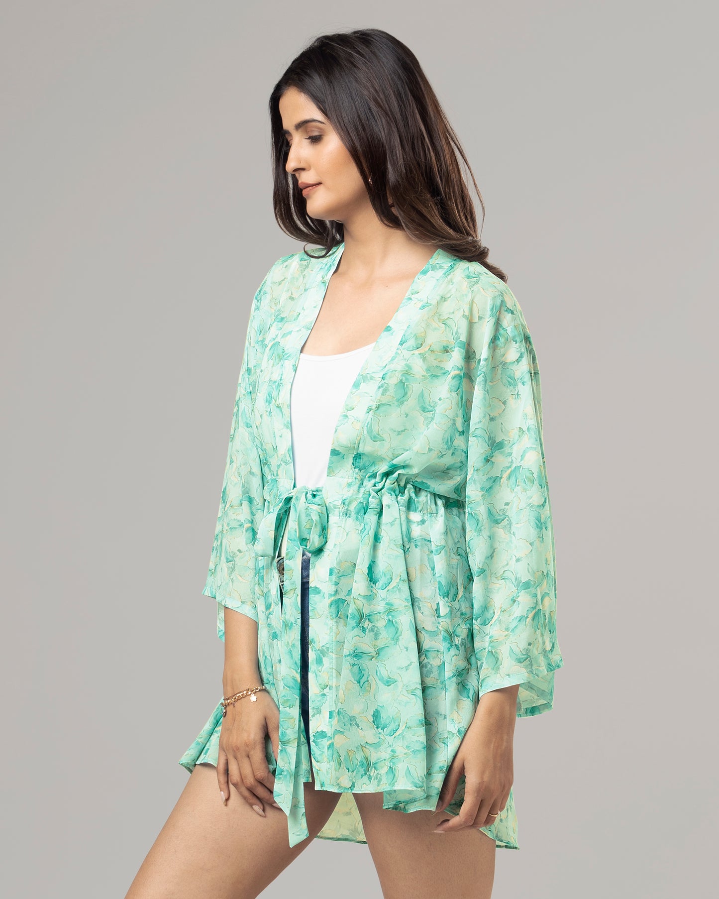 Lovely Floral Tie Belt Shrug For Women