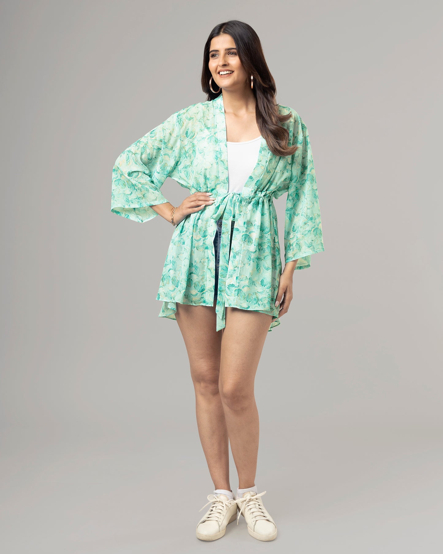 Lovely Floral Tie Belt Shrug For Women
