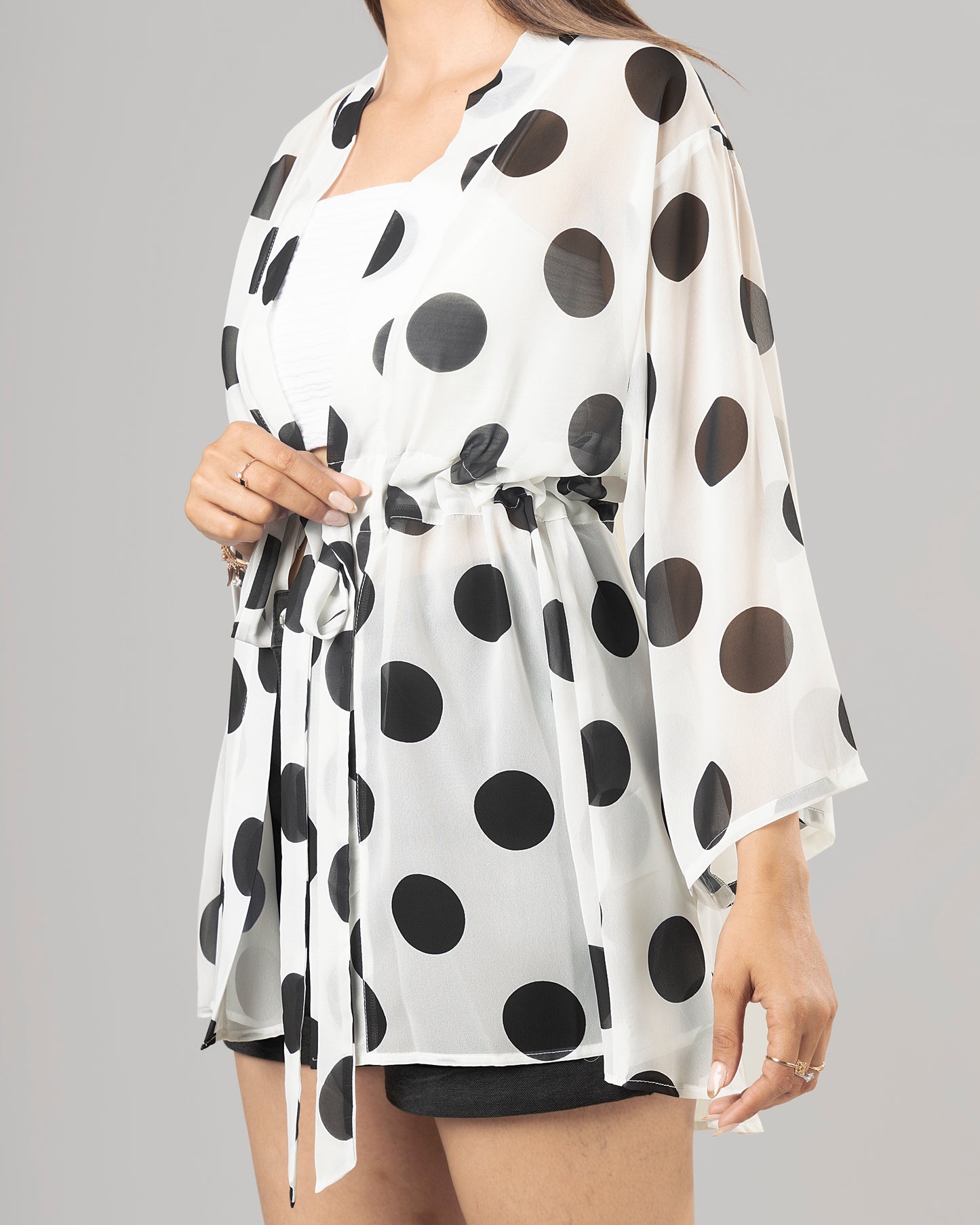 Trendy Polka Dots Tie Belt Shrug For Women