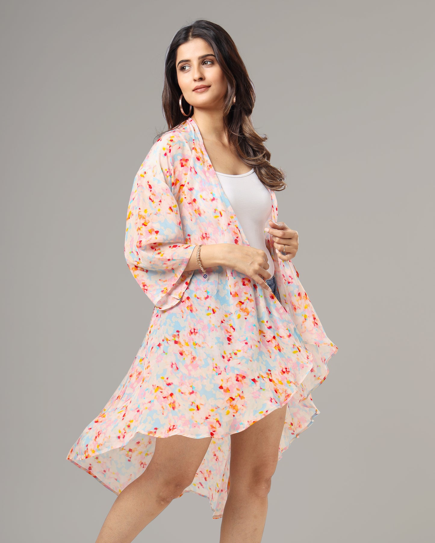 Trendy Tye And Dye Waterfall Shrug For Women