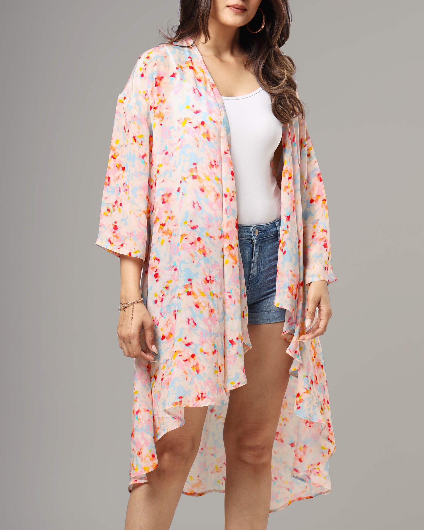 Trendy Tye And Dye Waterfall Shrug For Women