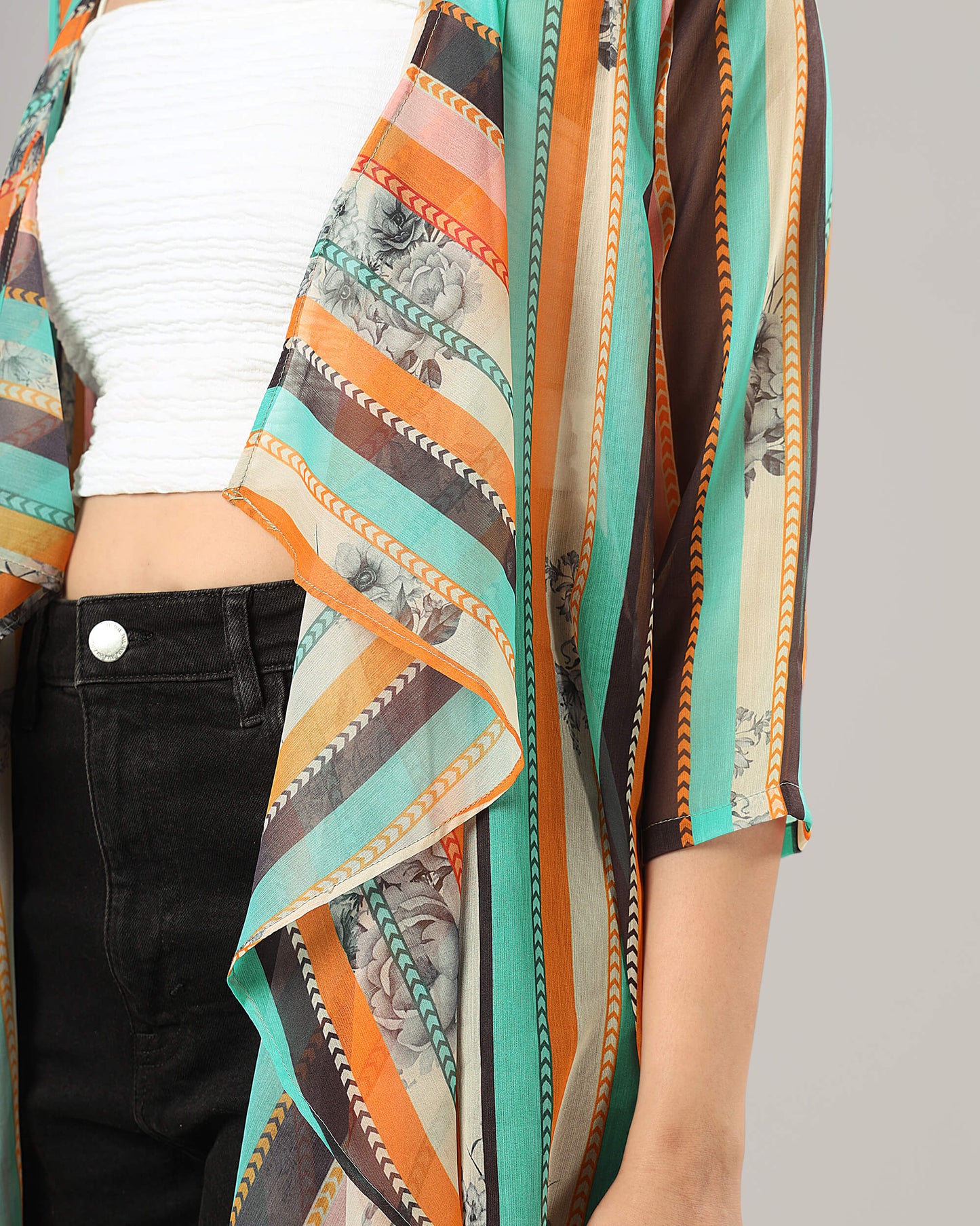 Trendy Stripes Waterfall Shrug For Women