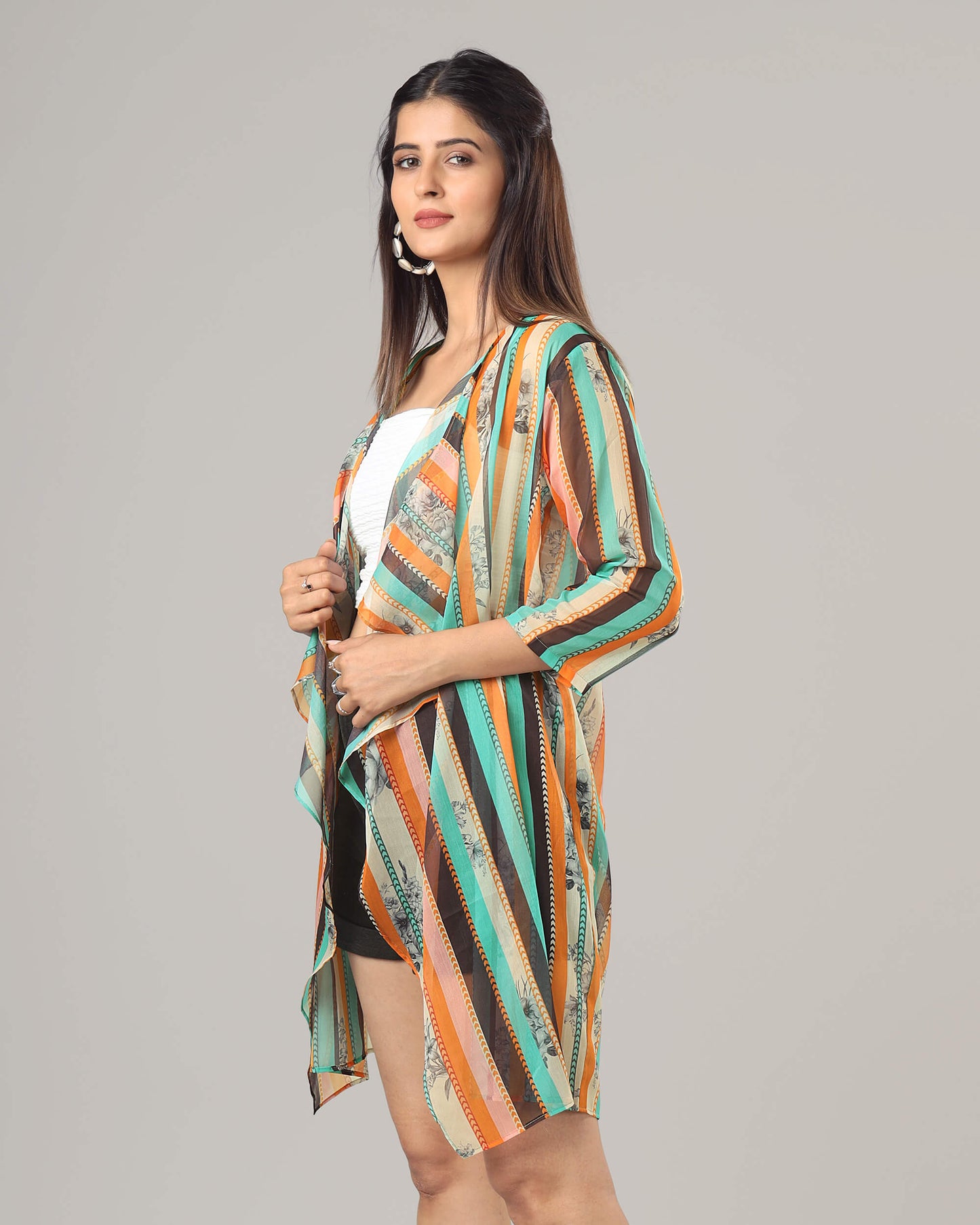 Trendy Stripes Waterfall Shrug For Women
