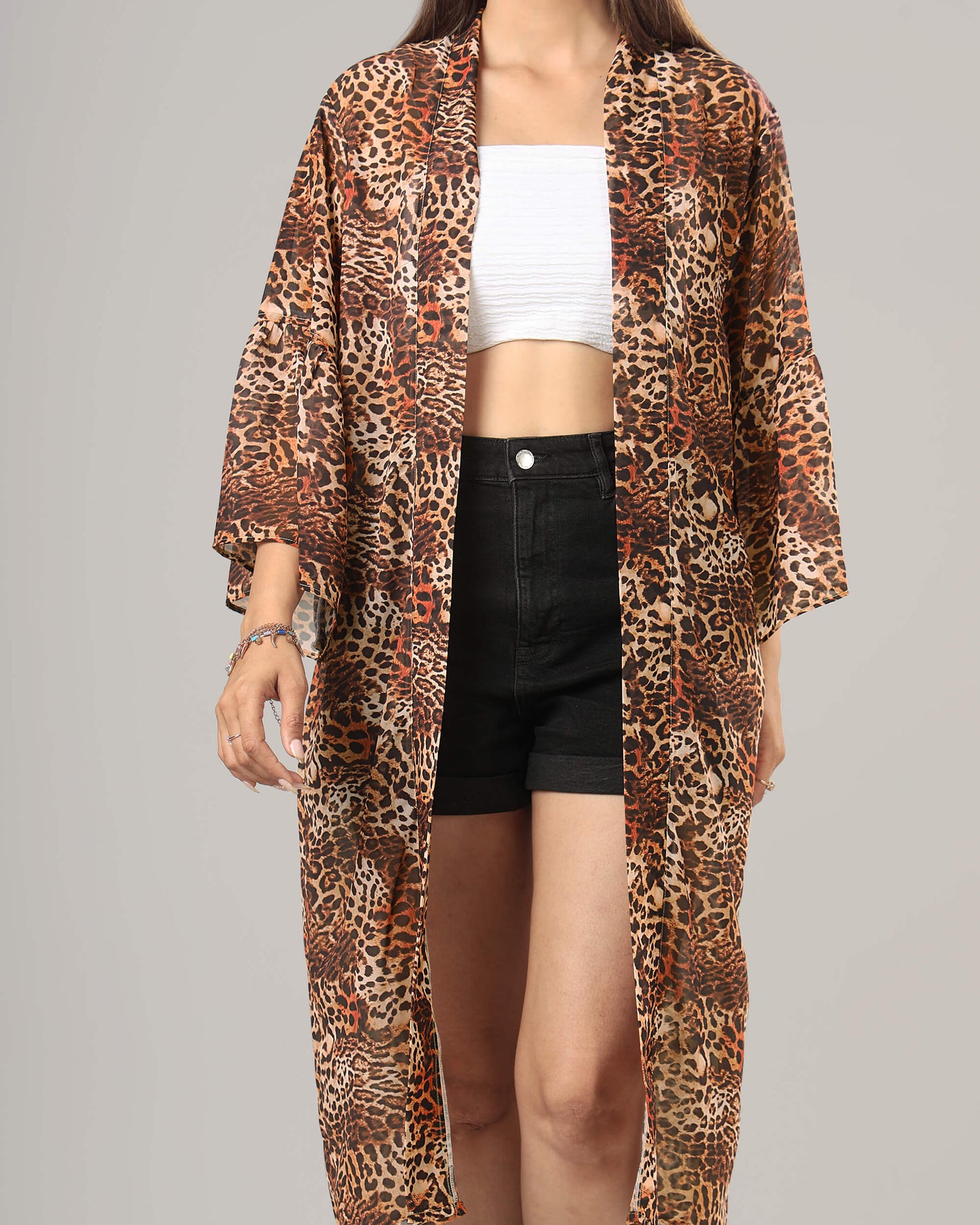 Leopard Print Kimono Shrug For Women