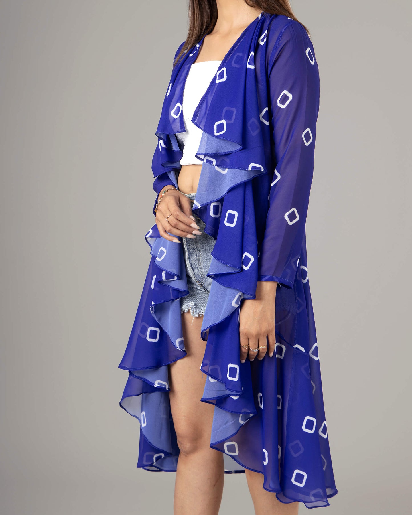 Trendy Royal Bandhanii Waterfall Shrug For Women