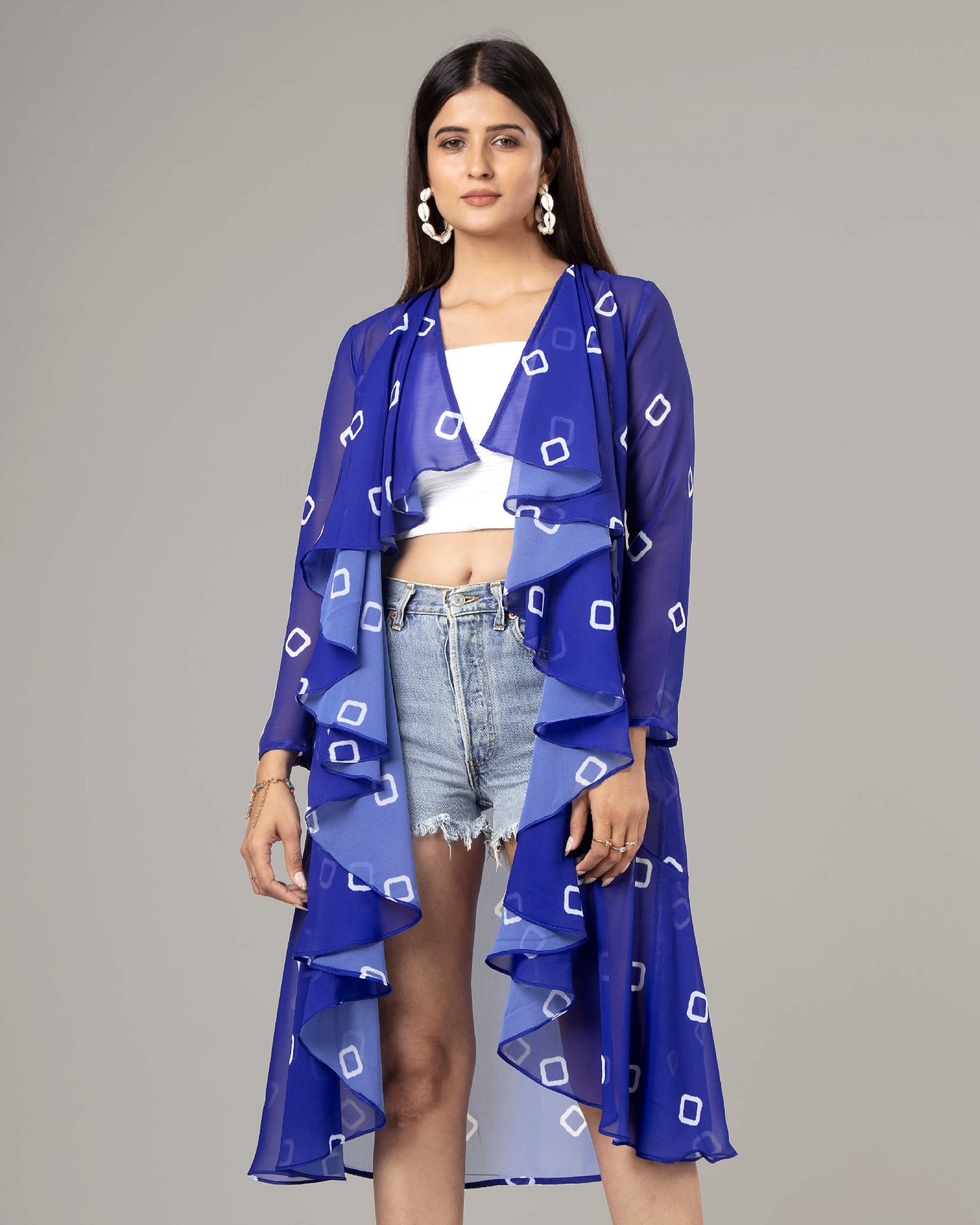 Trendy Royal Bandhanii Waterfall Shrug For Women