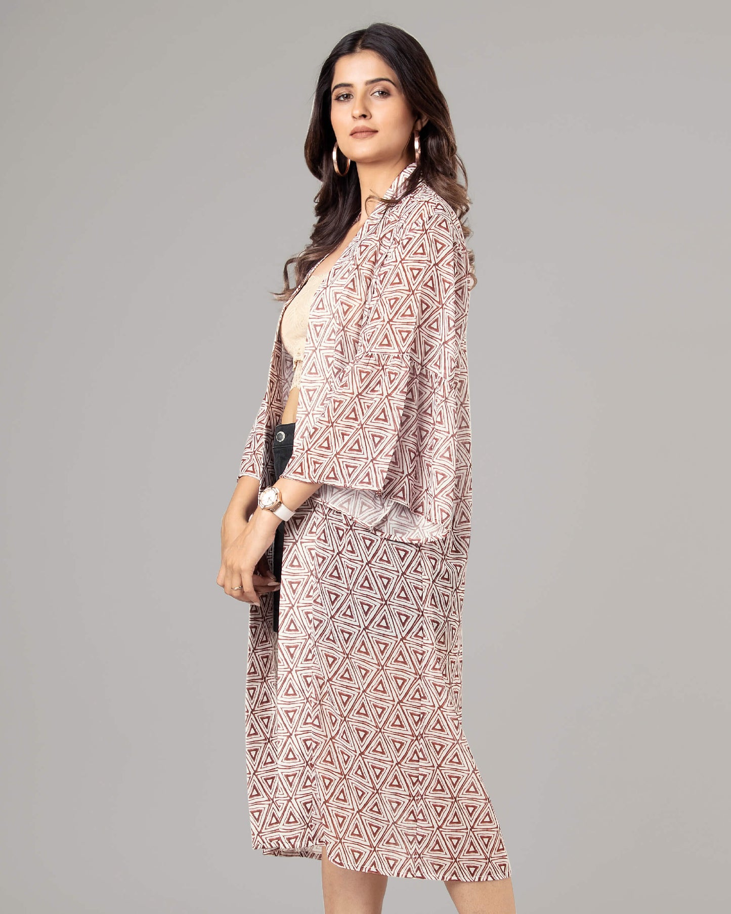Classy Geometric Kimono Shrug For Women