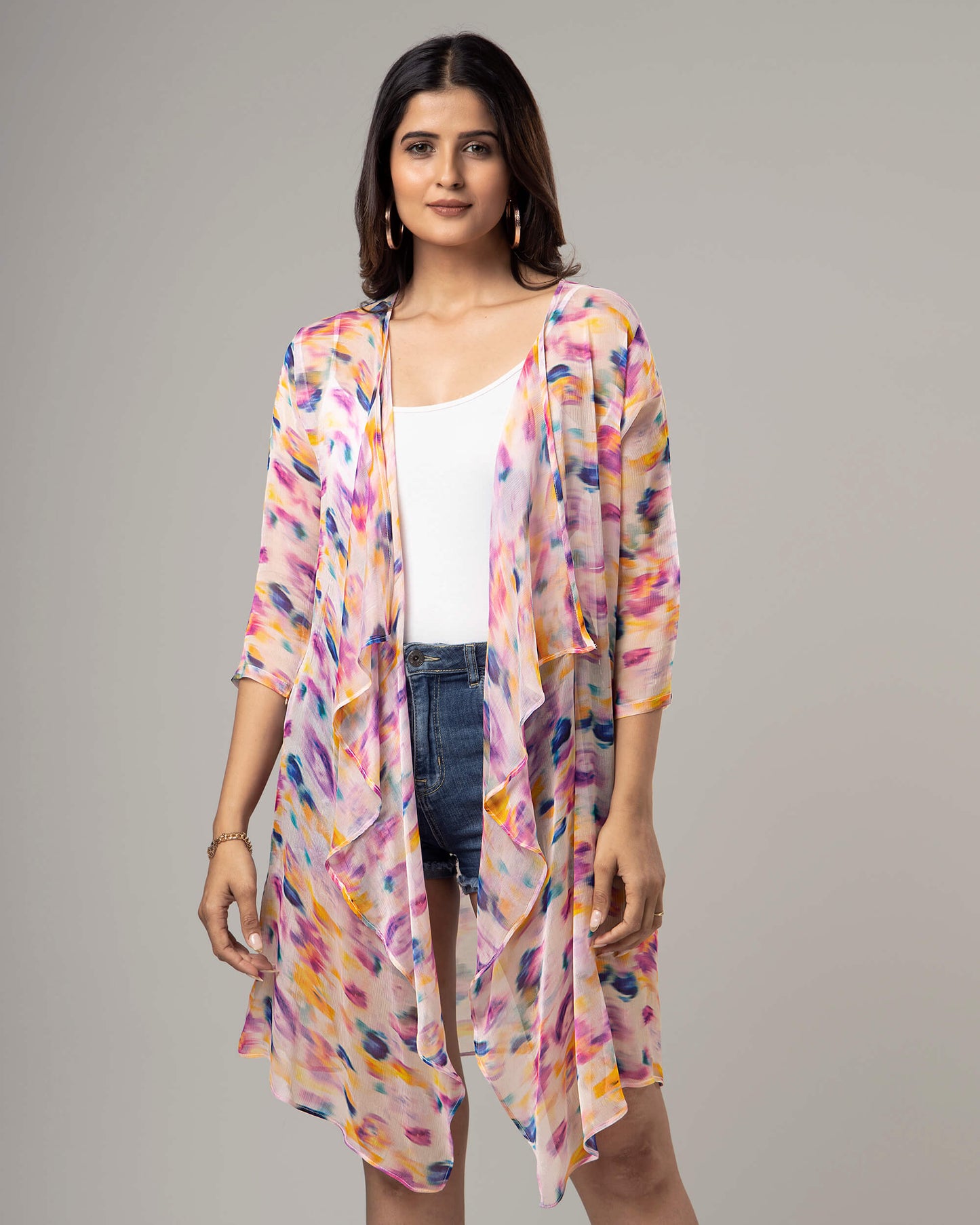 Lovely Tye And Dye Waterfall Shrug For Women