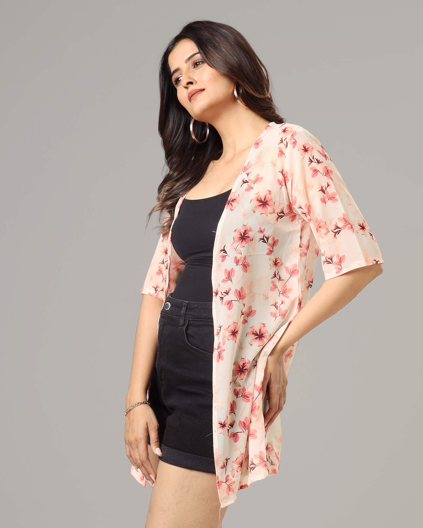 Lovely Floral Short Sleeve Shrug For Women