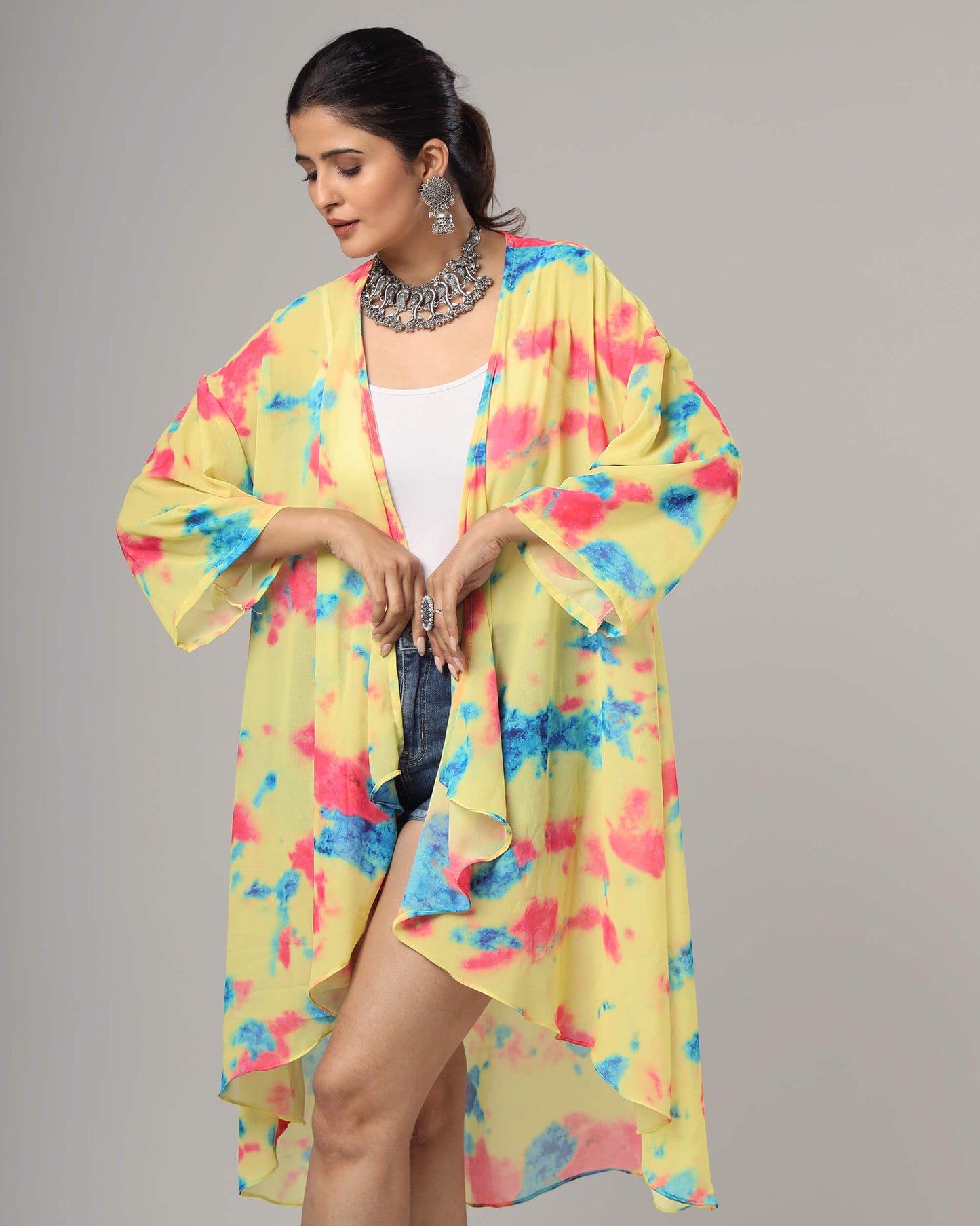 Stunning Tye And Dye Waterfall Shrug For Women