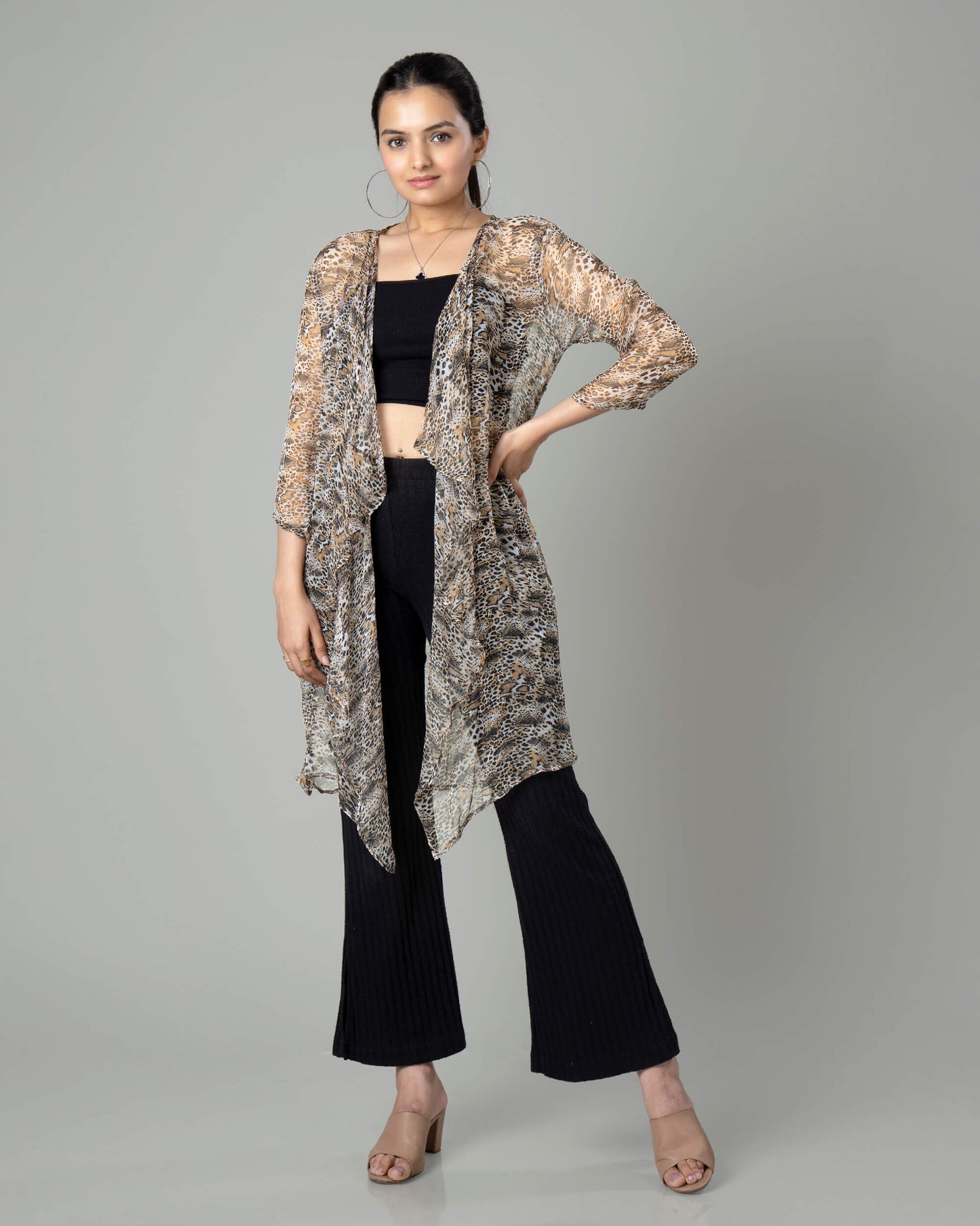 Trendy Leopard Print Waterfall Shrug For Women