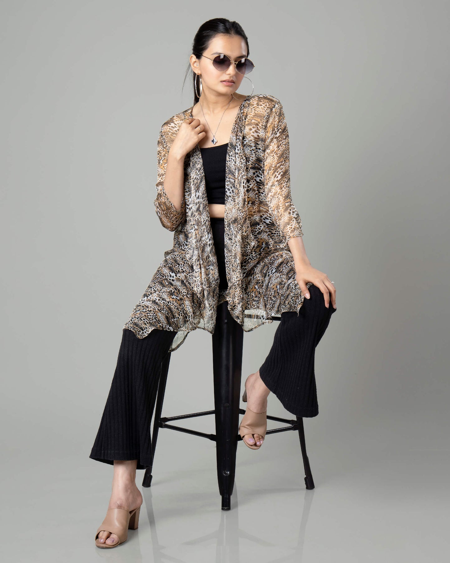 Trendy Leopard Print Waterfall Shrug For Women