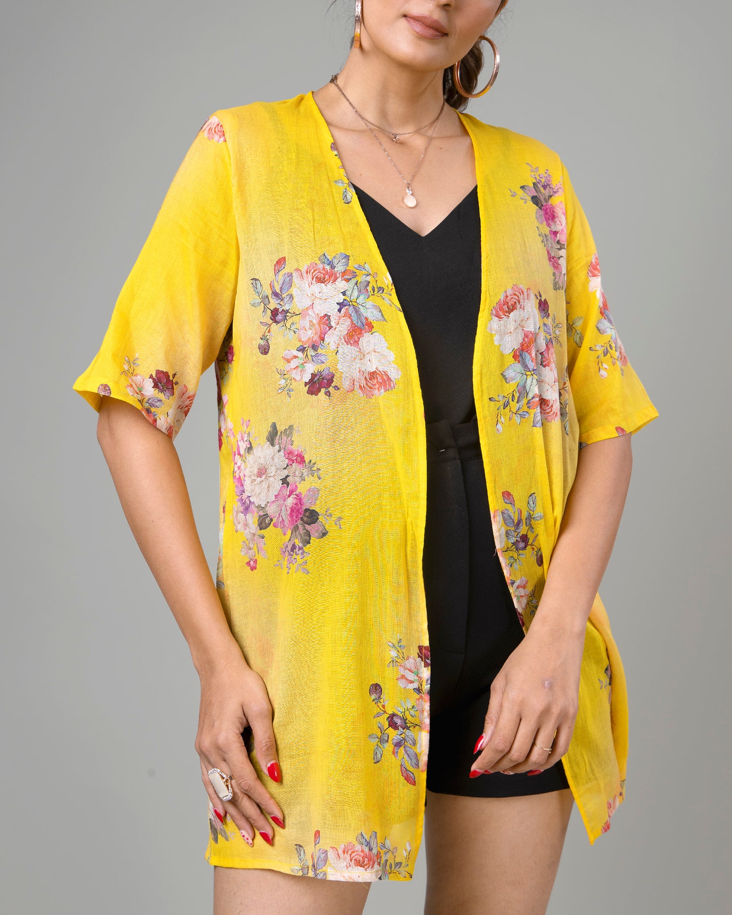Floral Short Sleeve Mulmul Shrug For Women