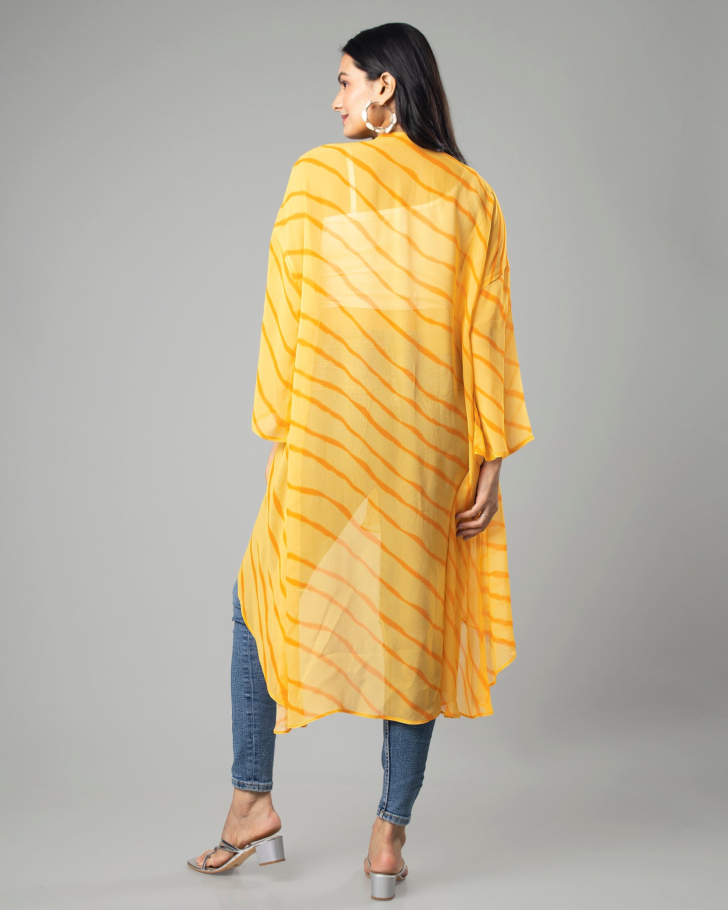 Attractive Yellow Leheriya Shrug For Woman