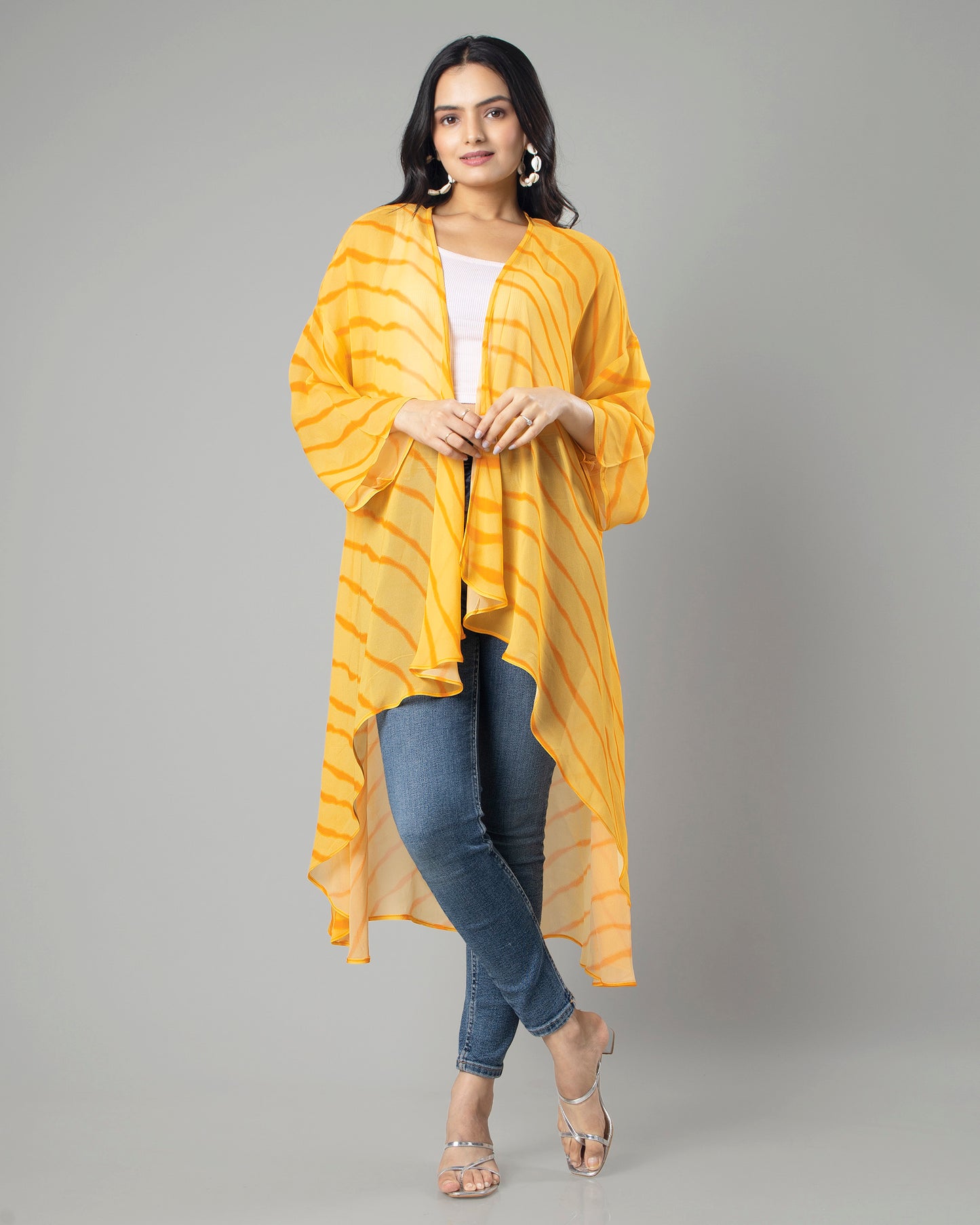 Attractive Yellow Leheriya Shrug For Woman