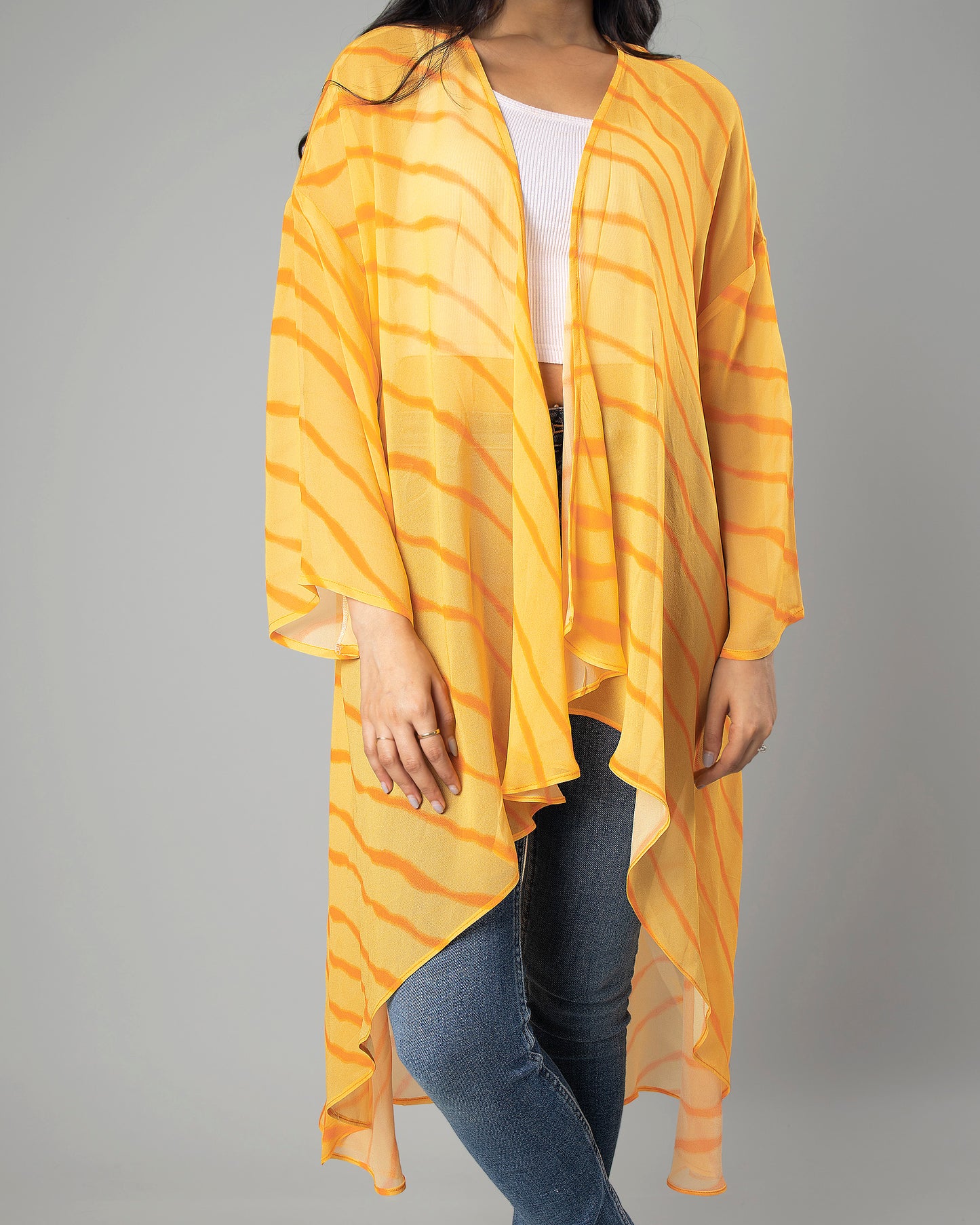 Attractive Yellow Leheriya Shrug For Woman