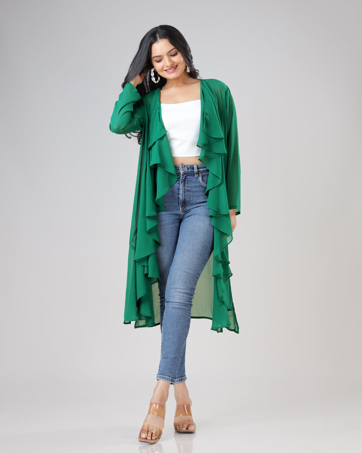Classic Plain Green Waterfall Shrug For Woman