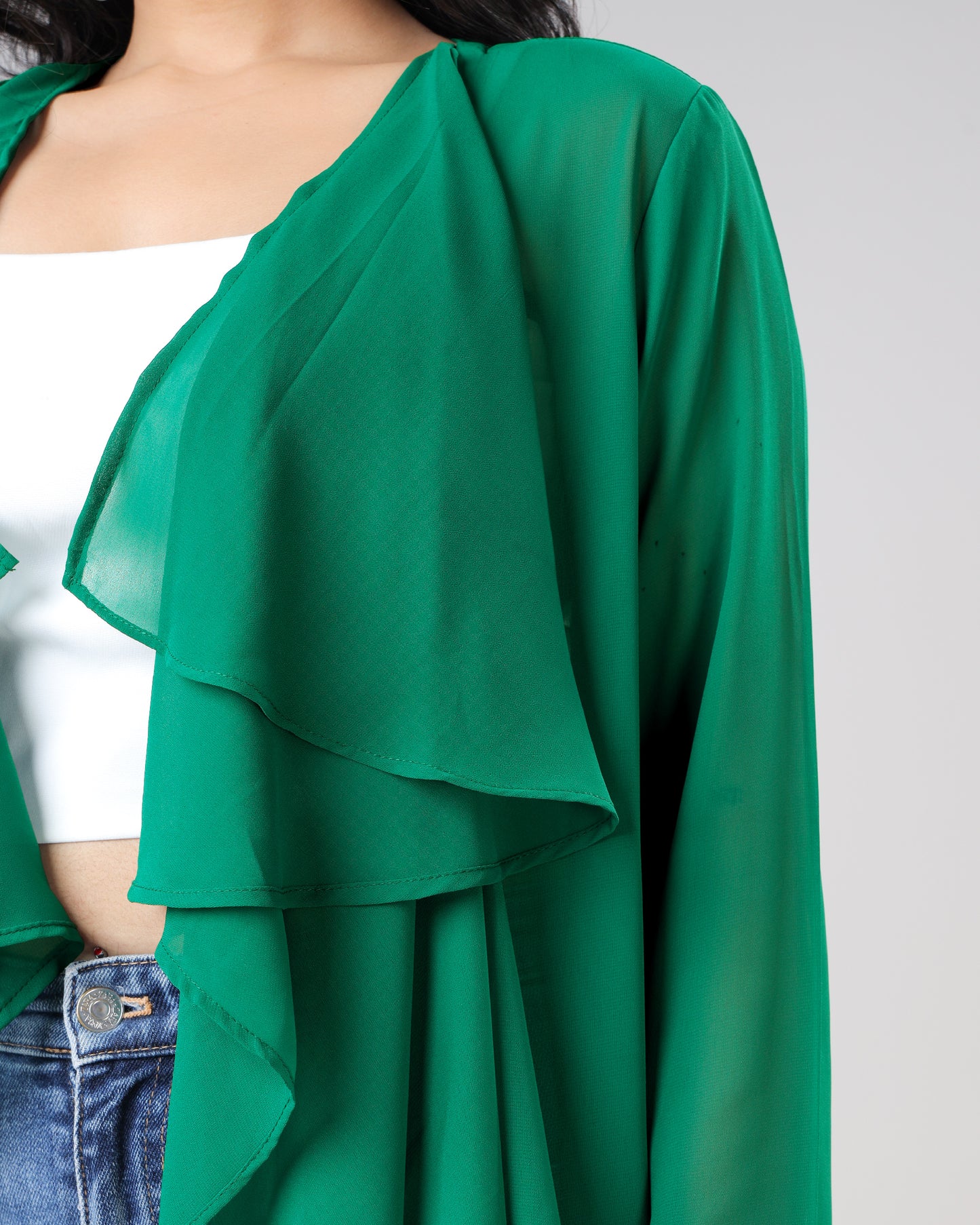Classic Plain Green Waterfall Shrug For Woman