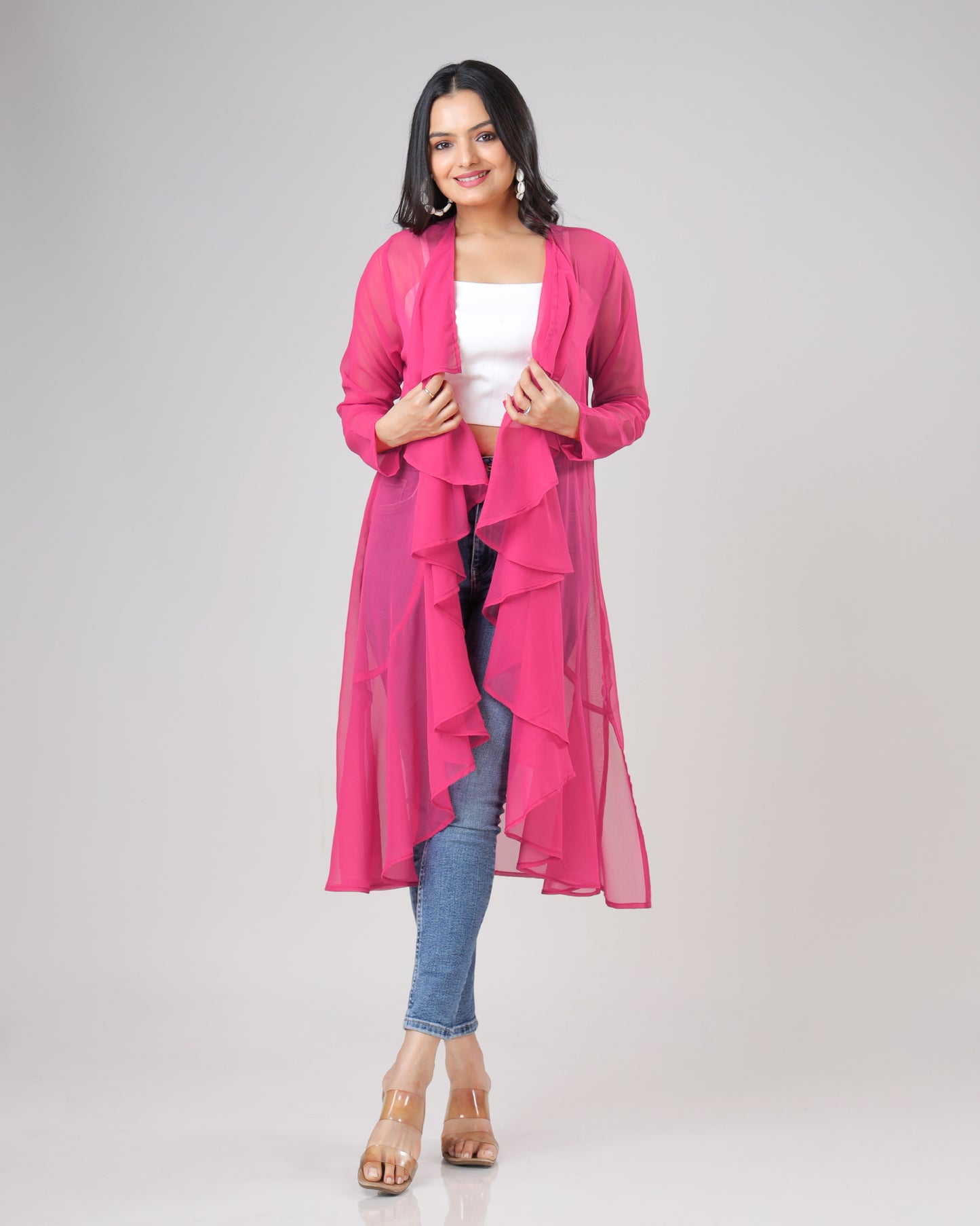 Classic Plain Pink Waterfall Shrug For Woman