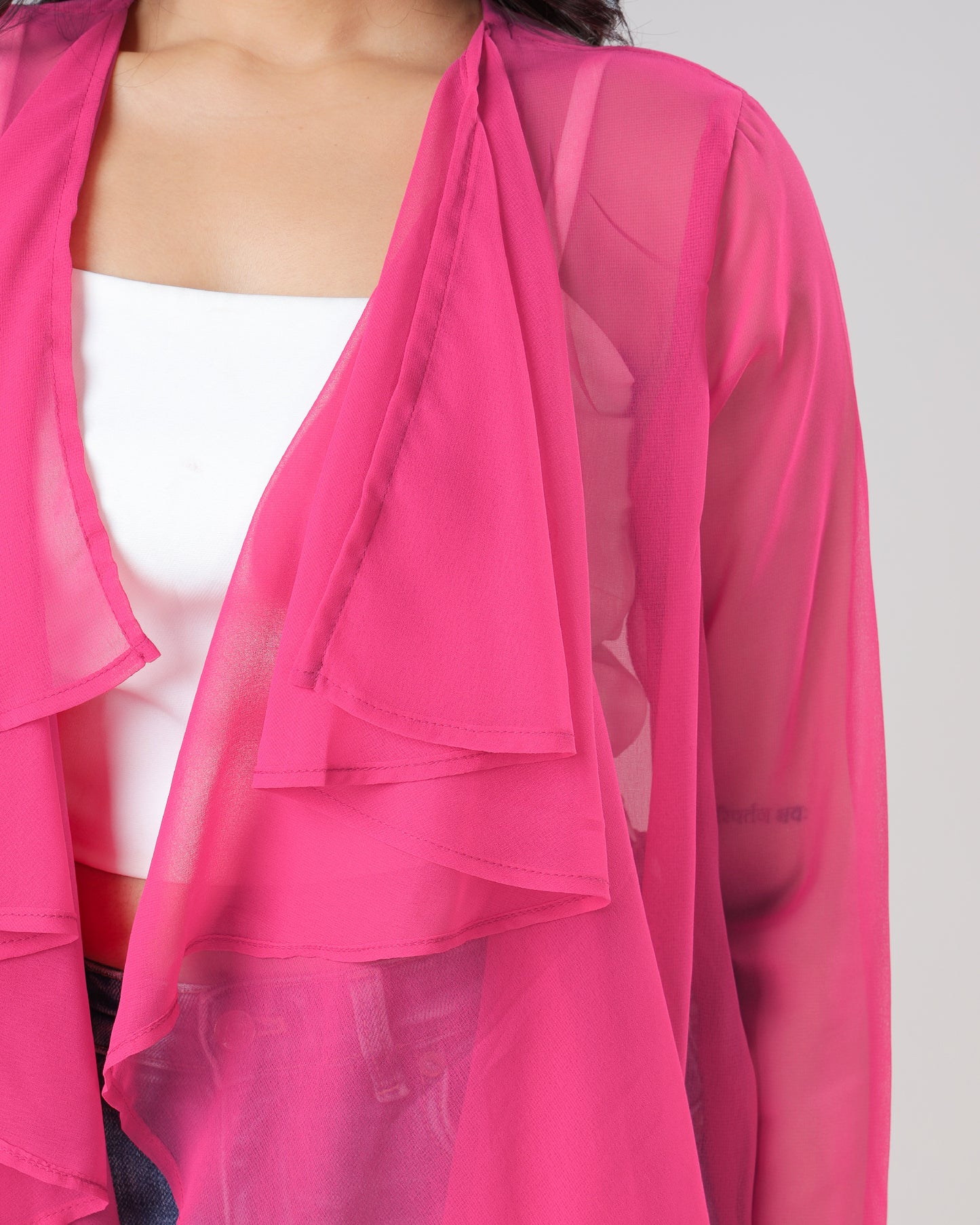 Classic Plain Pink Waterfall Shrug For Woman