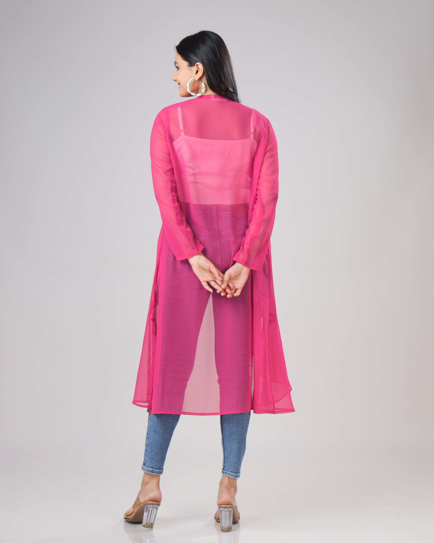 Classic Plain Pink Waterfall Shrug For Woman