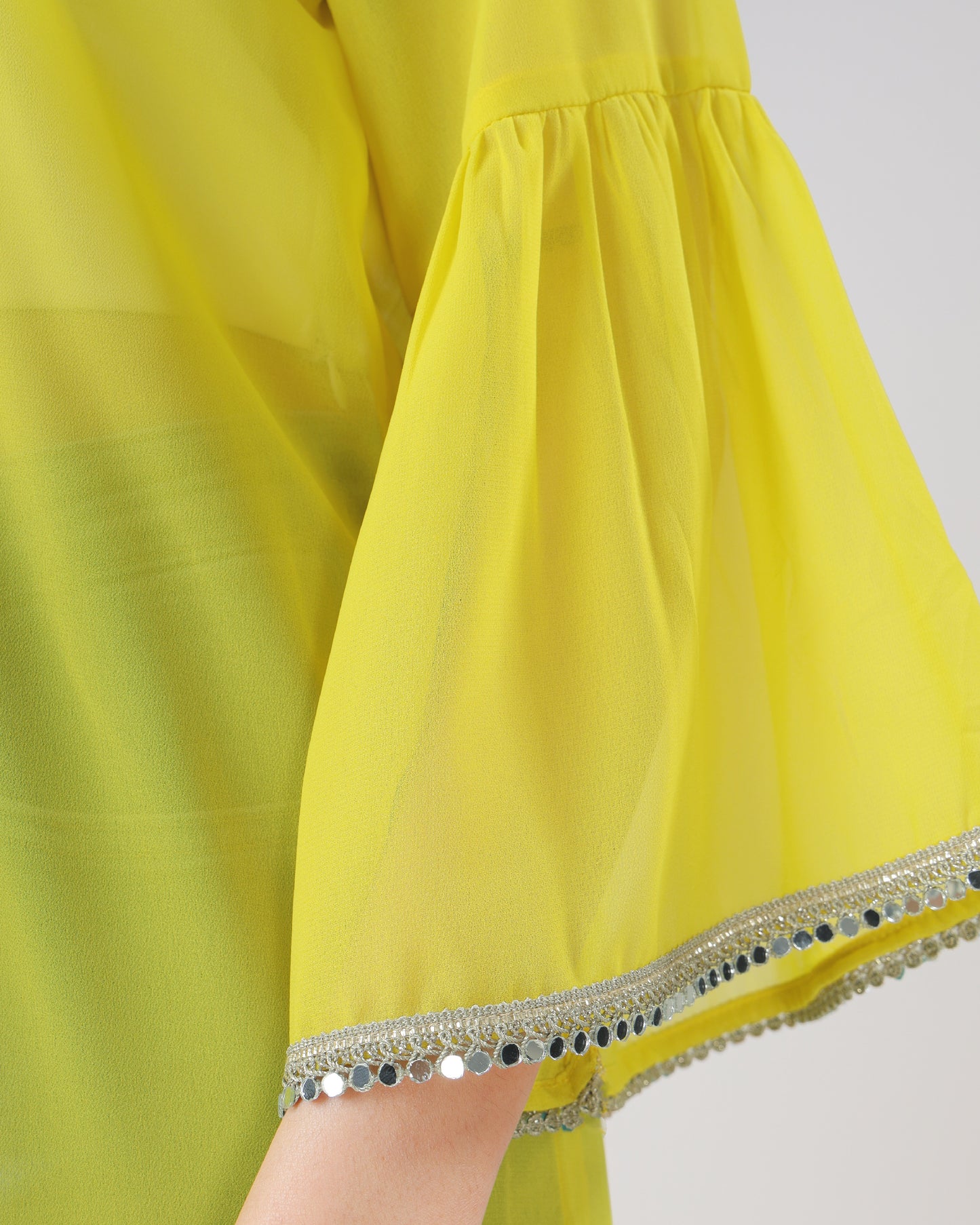 Classic Plain Yellow Lace Work Shrug For Woman
