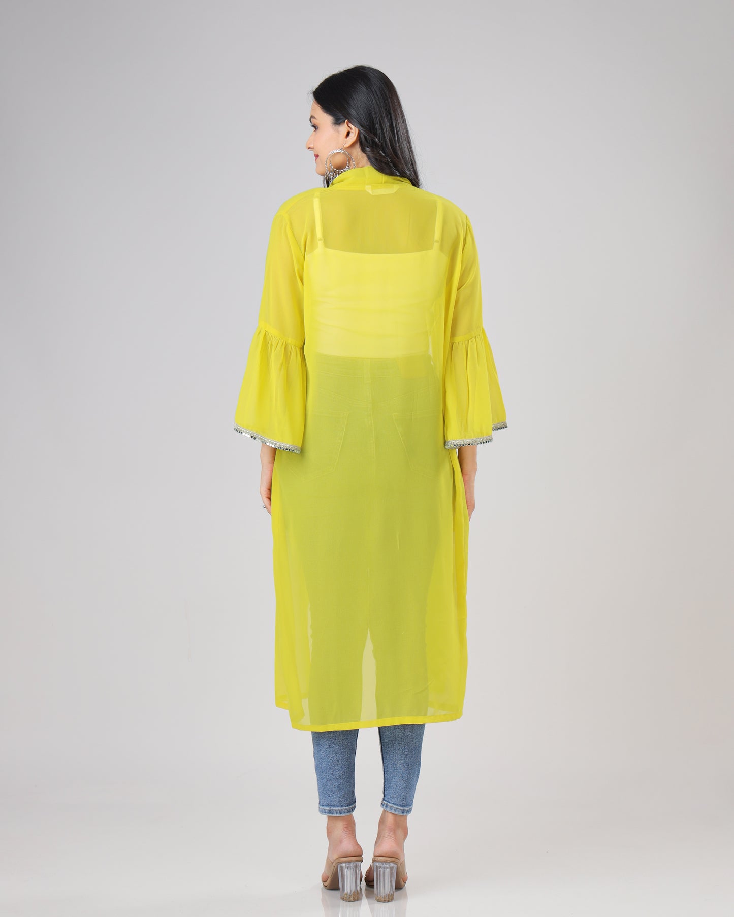 Classic Plain Yellow Lace Work Shrug For Woman