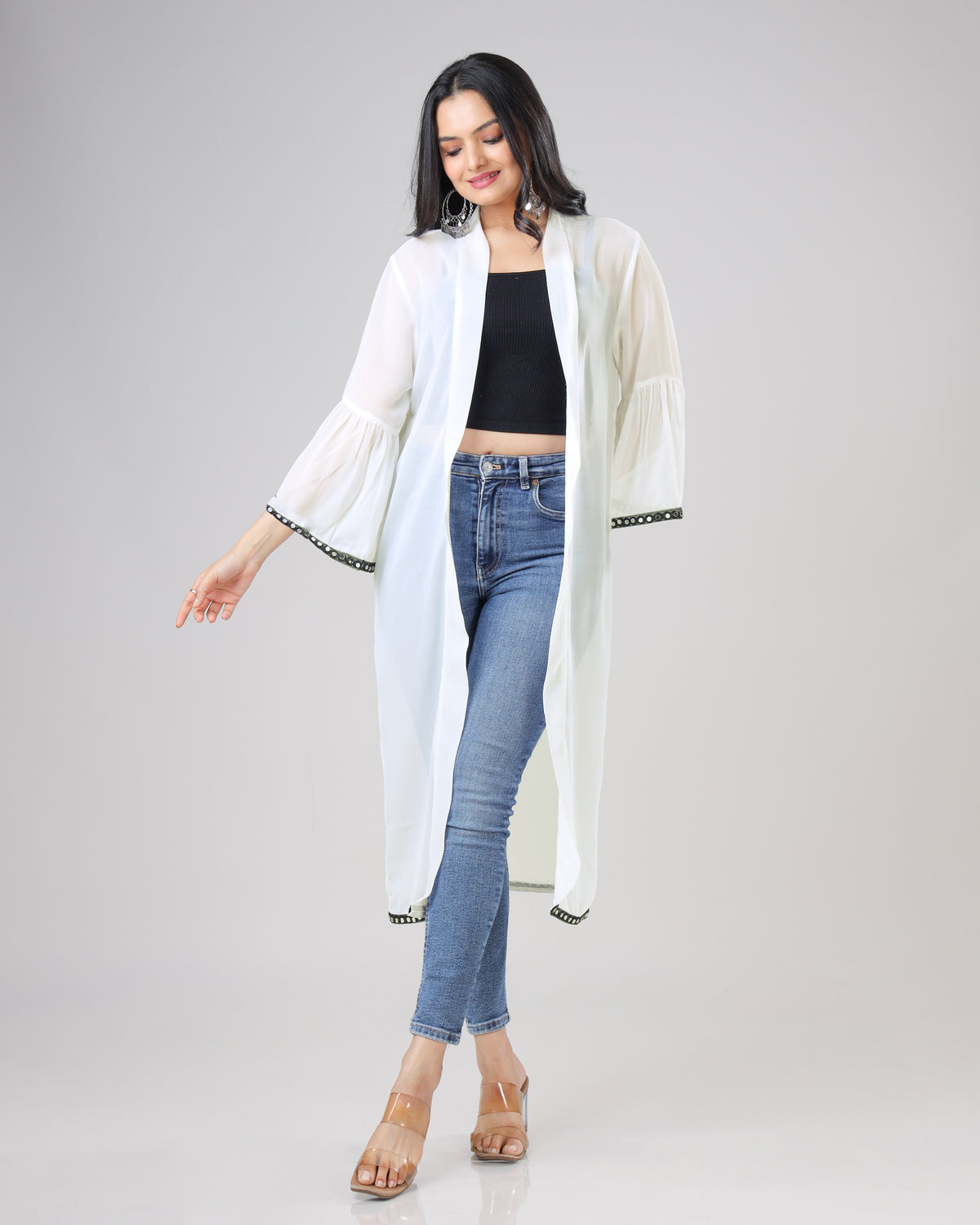 Classic Plain White Lace Work Shrug For Woman