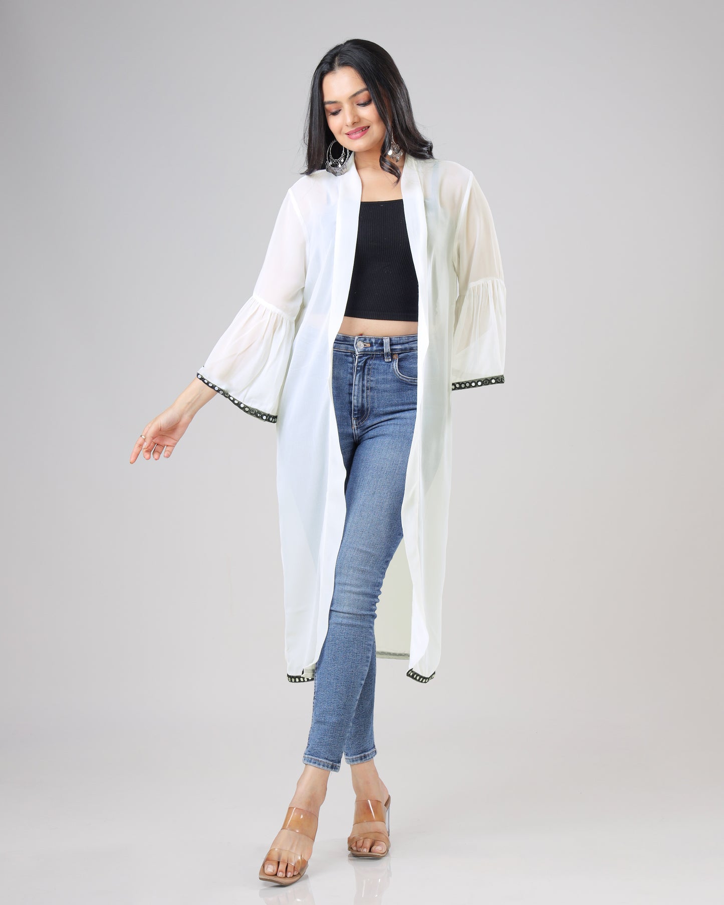 Classic Plain White Lace Work Shrug For Woman