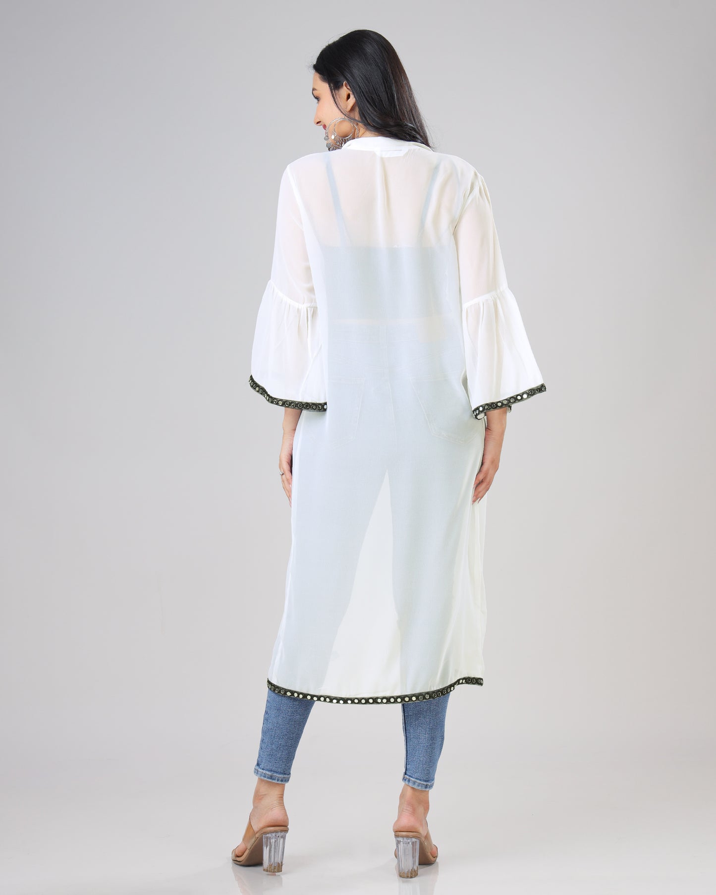 Classic Plain White Lace Work Shrug For Woman