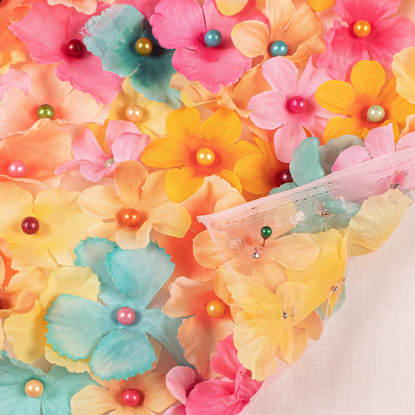 Beautiful Attached Flower On Imported Net Fabric