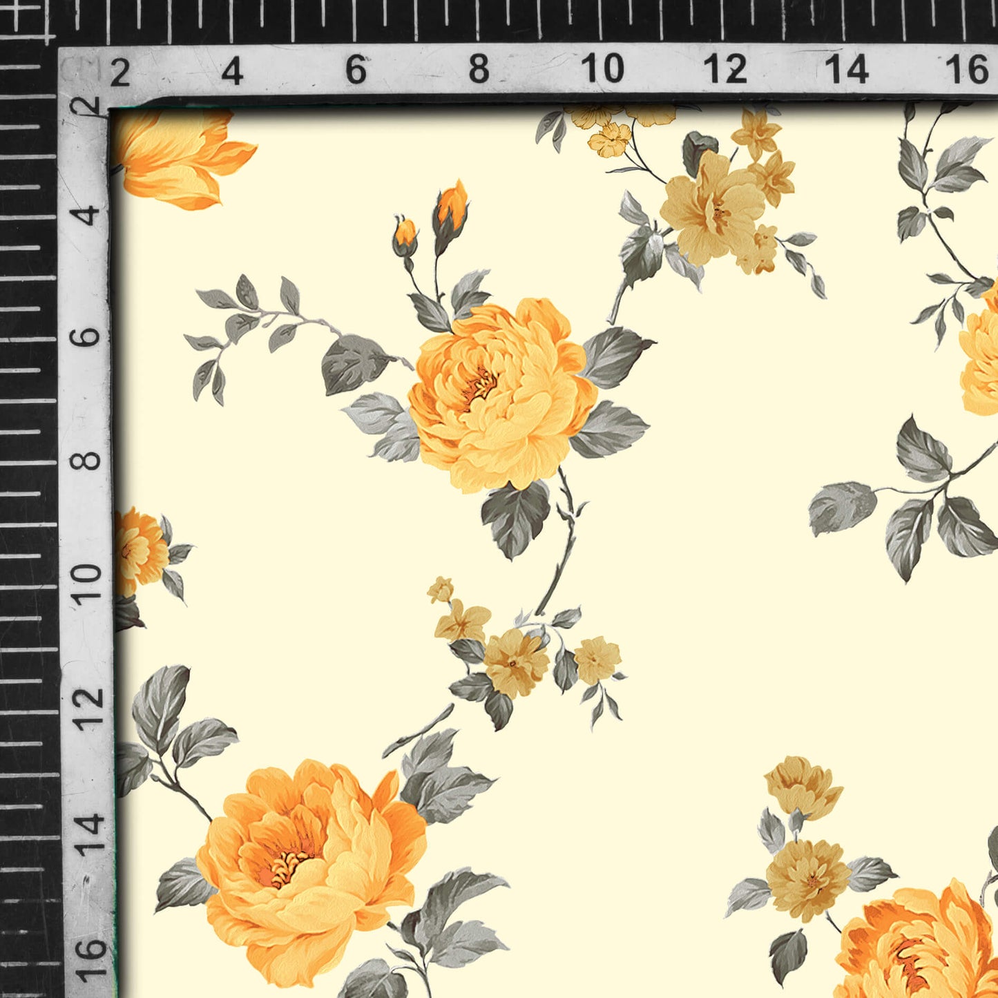 Jit's Choice Ivory Cream And Flex Yellow Floral Pattern Digital Print Rayon Fabric - Fabcurate