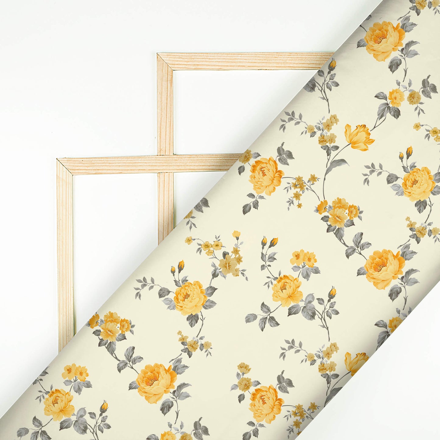 Jit's Choice Ivory Cream And Flex Yellow Floral Pattern Digital Print Rayon Fabric - Fabcurate