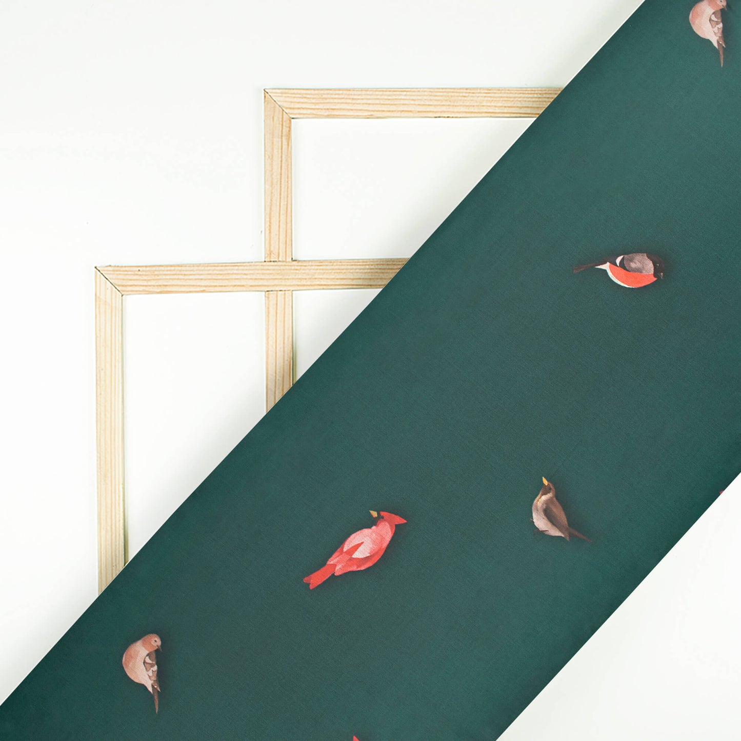 Green And Red Bird Pattern Digital Print Japan Satin Fabric