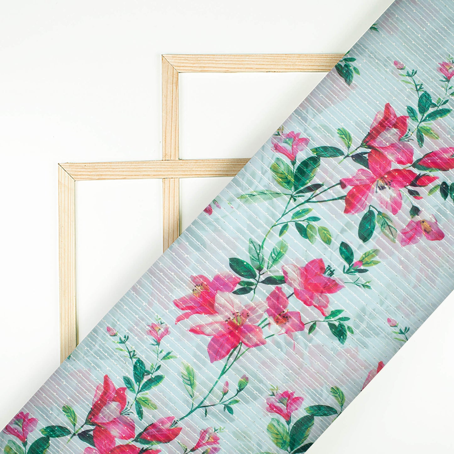 Yesha's Choice White And Green Floral Pattern Digital Print Premium Sequins Georgette Fabric