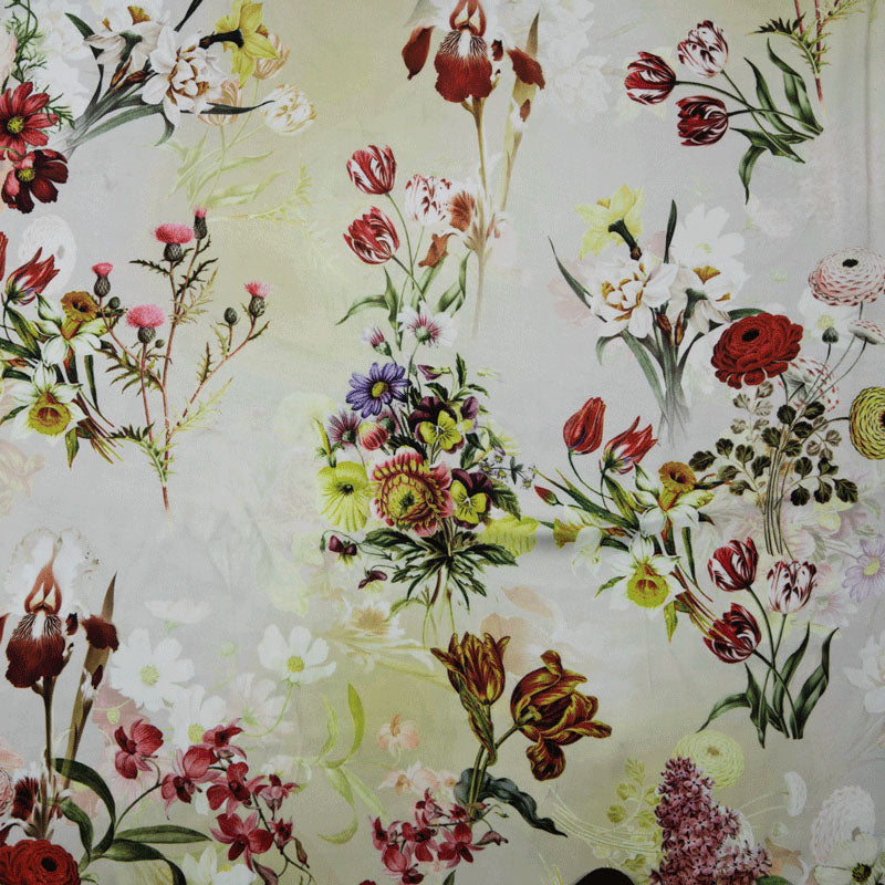 Cream Floral Digital Print Satin Fabric