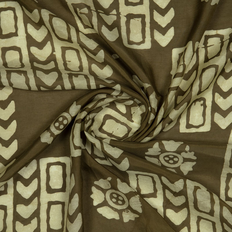 Mehendi Green Batik Pattern Handblock Print Premium Muslin Fabric