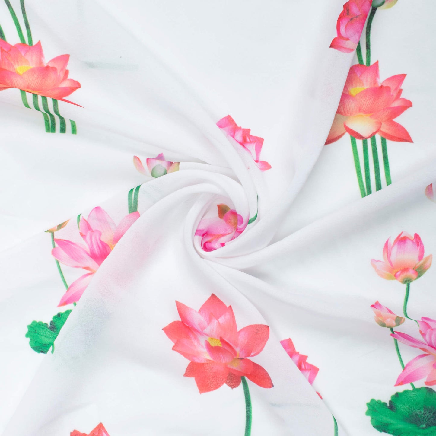 Kinjal's Choice White And Pink Floral Pattern Digital Print Georgette Fabric