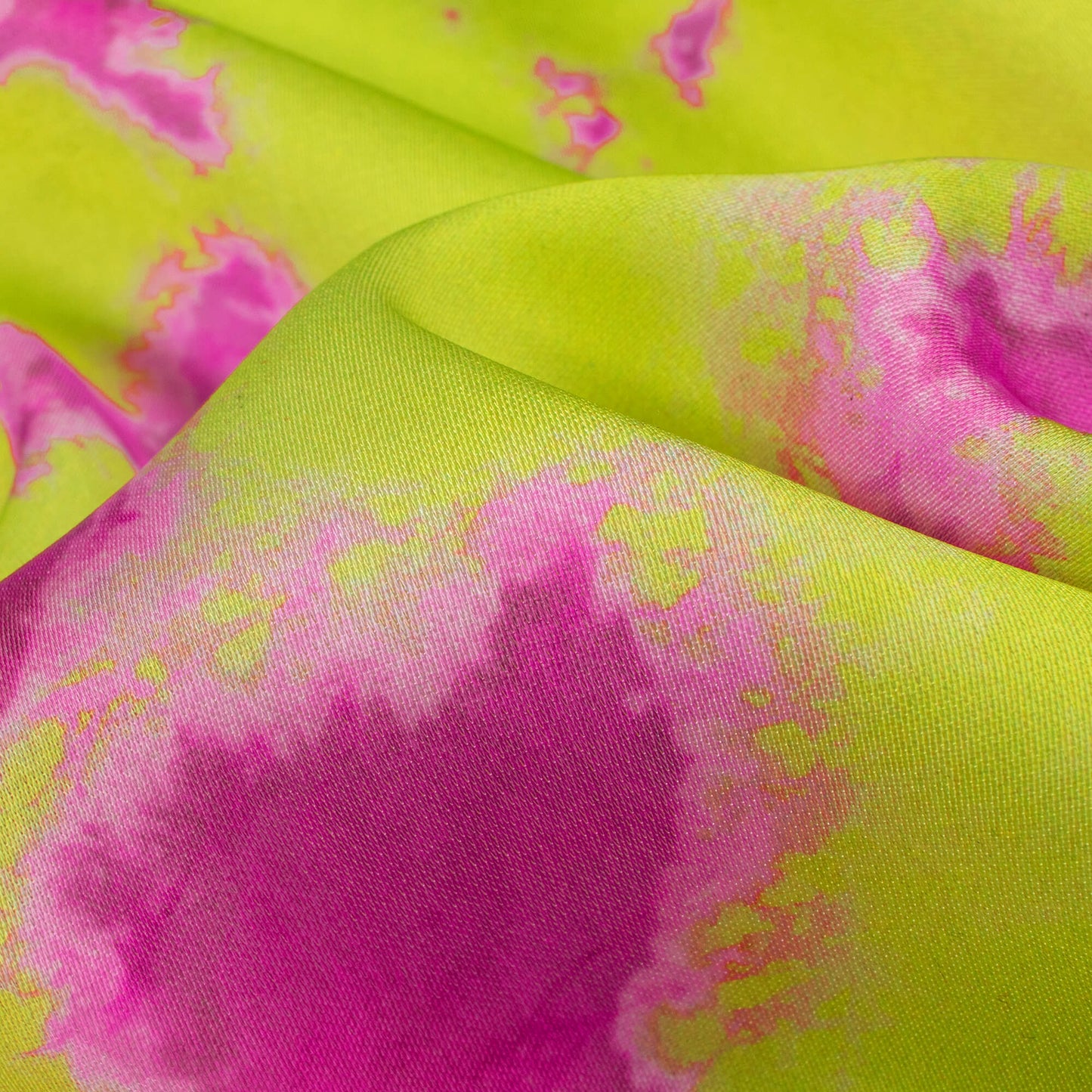 Lime Green & Pink Tie & Dye Imported Satin Fabric