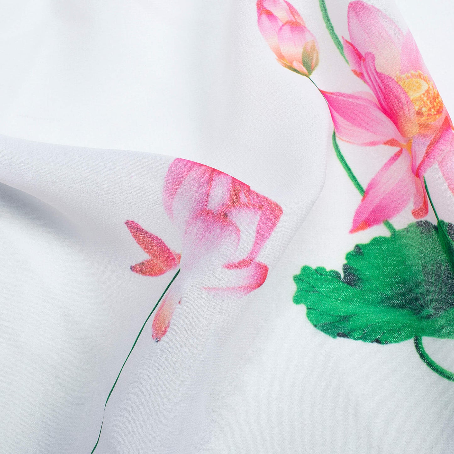 Kinjal's Choice White And Pink Floral Pattern Digital Print Georgette Fabric