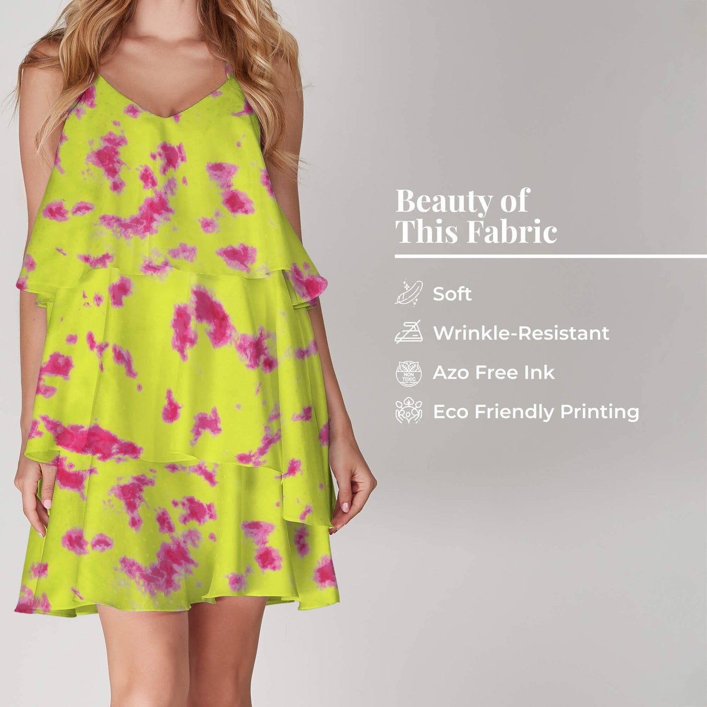 Lime Green & Pink Tye And Dye Imported Satin Fabric