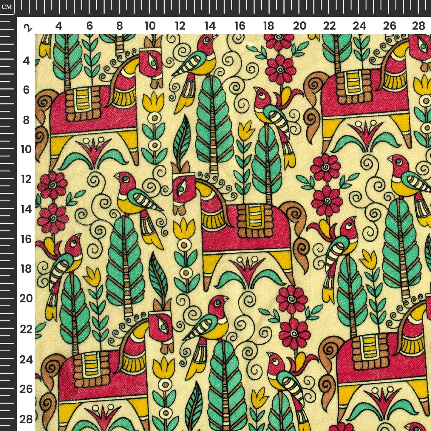 Flax Yellow And Pink Madhuvanii Digital Print Premium Velvet Fabric
