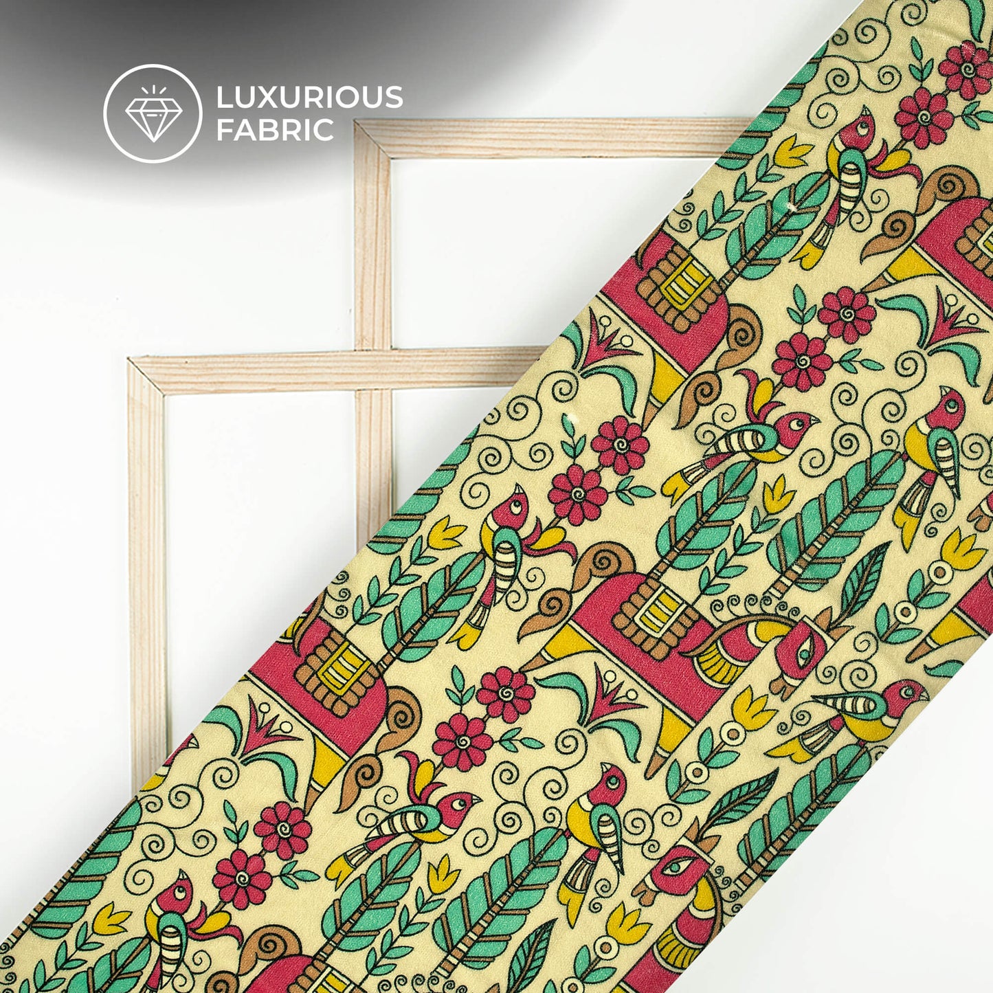Flax Yellow And Pink Madhuvanii Digital Print Premium Velvet Fabric