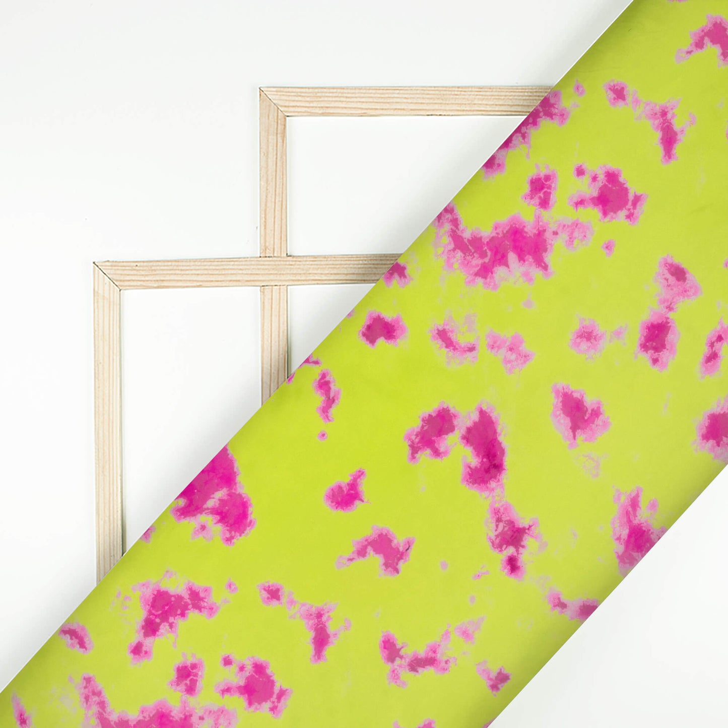 Lime Green & Pink Tye And Dye Imported Satin Fabric