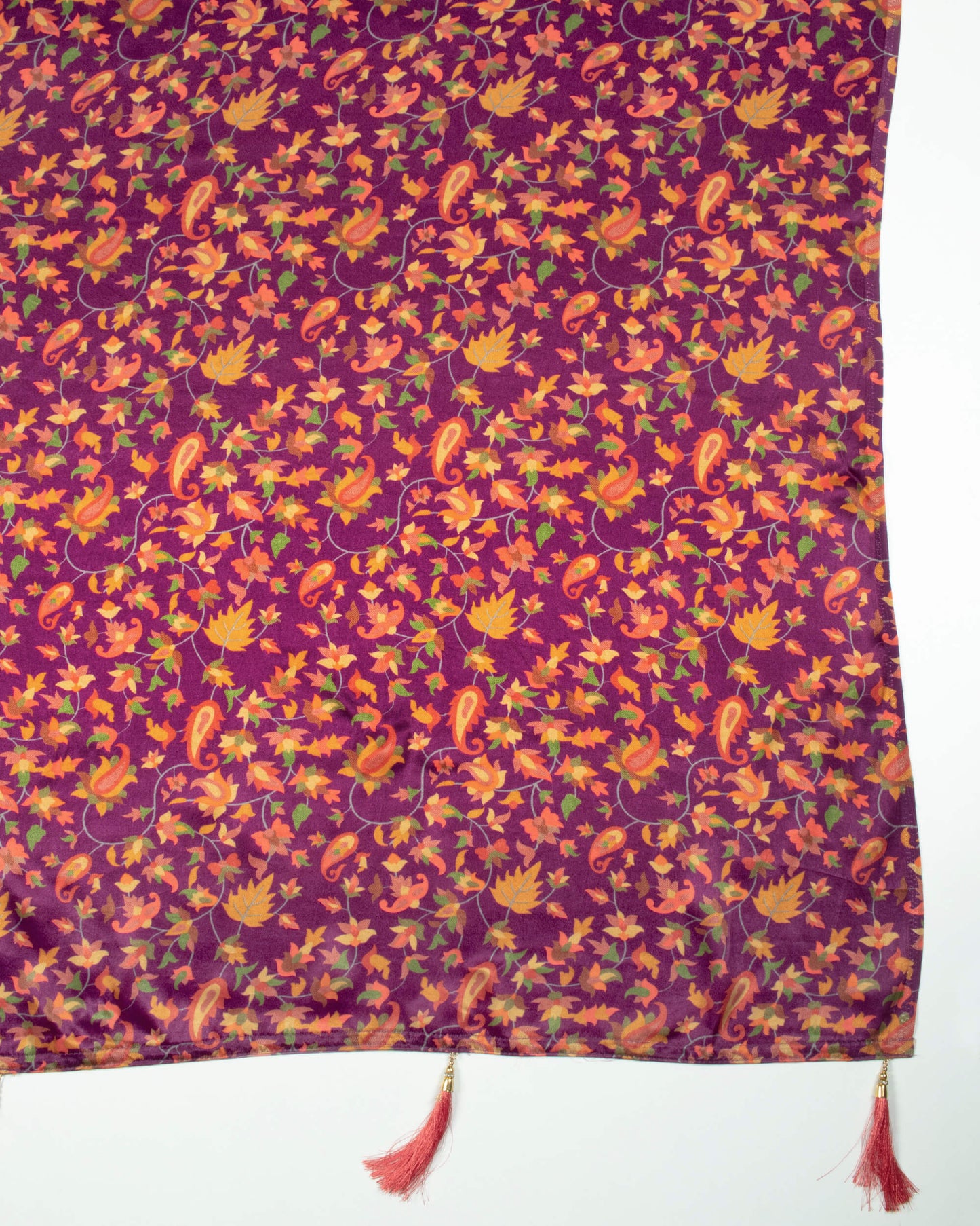Grape Purple And Red Paisley Pattern Digital Print Viscose Gaji Silk Dupatta With Tassles
