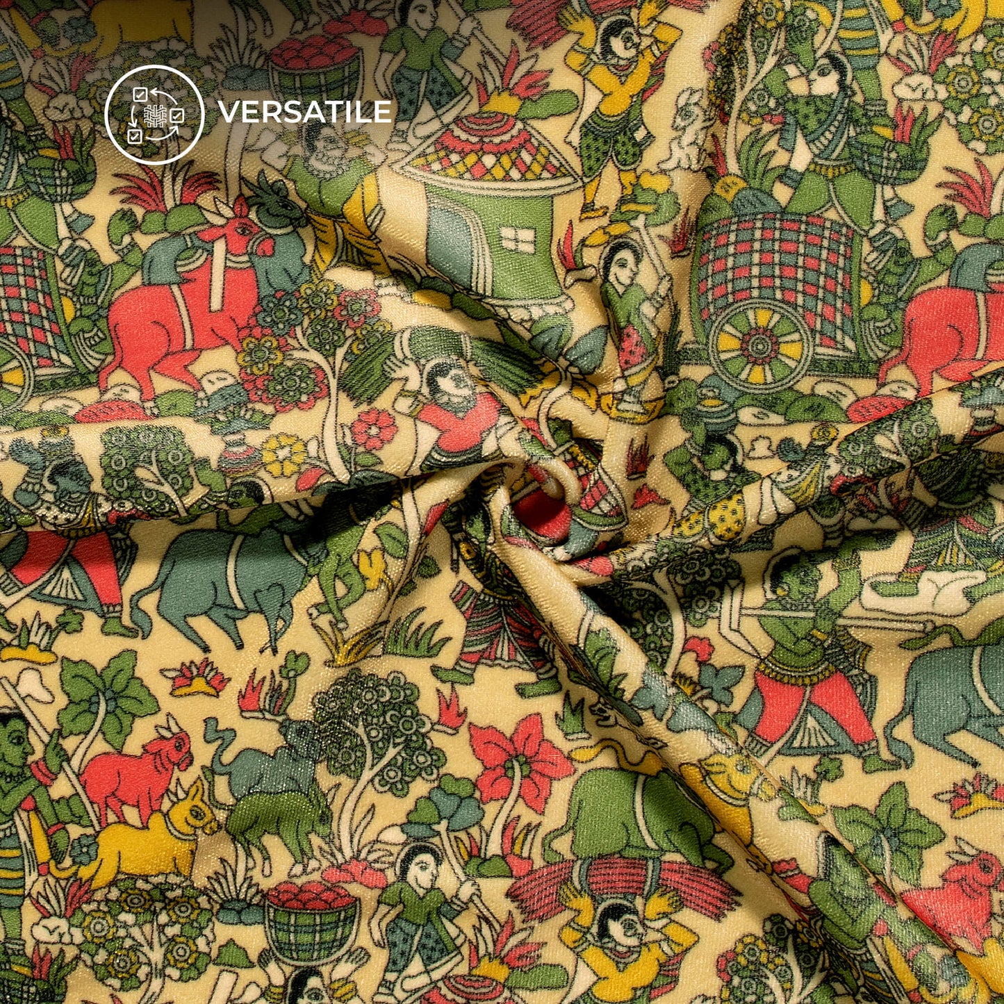 Flax Yellow Madhuvanii Digital Print Premium Velvet Fabric