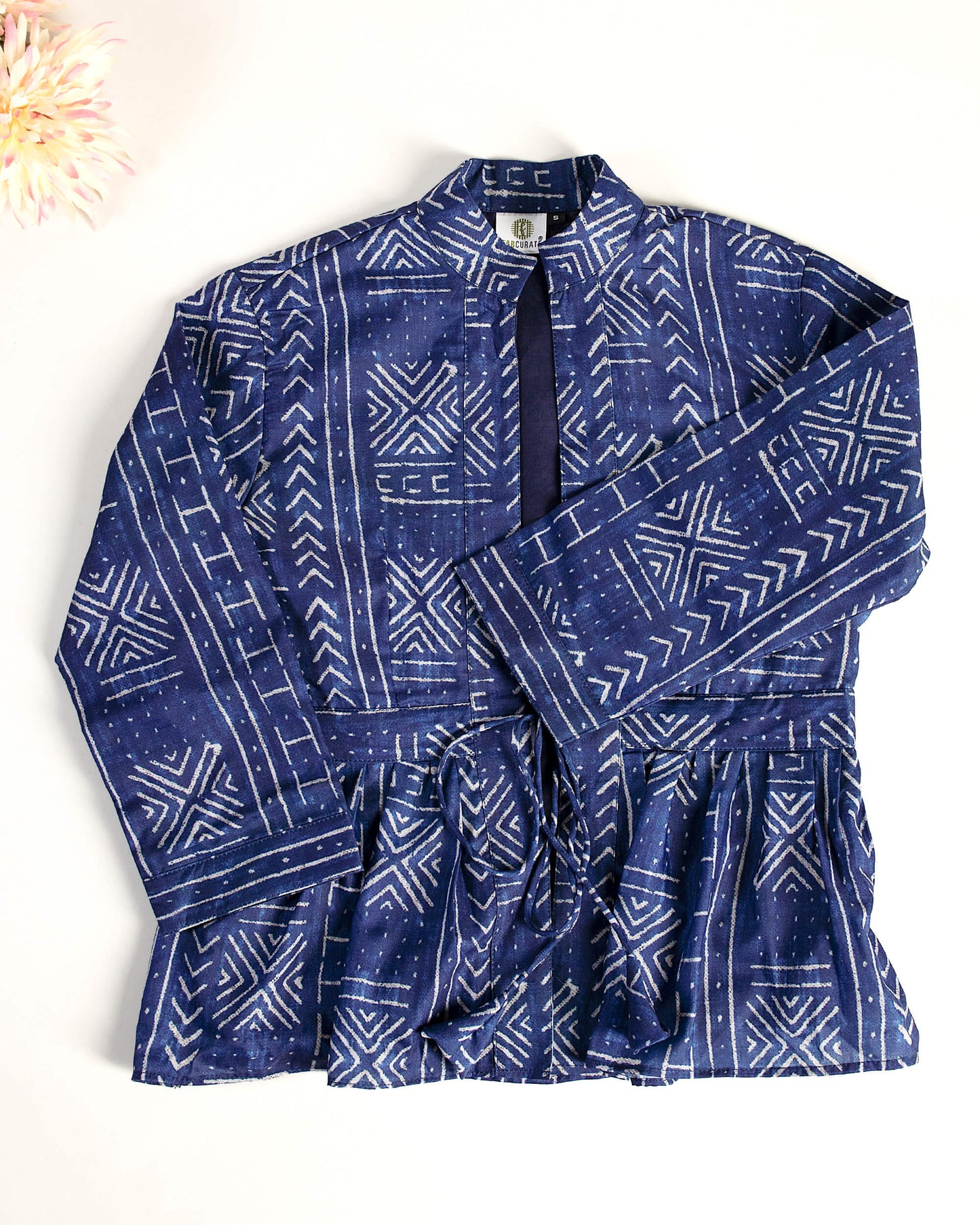 Navy Blue Geomatric Frill Jacket For Women