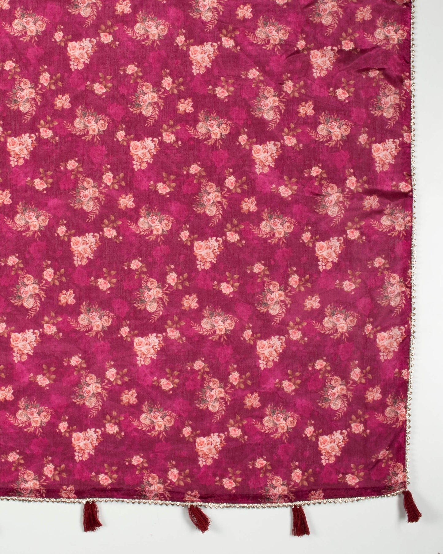 Exclusive Mulberry Purple And Rose Pink Floral Poly Chinnon Saree
