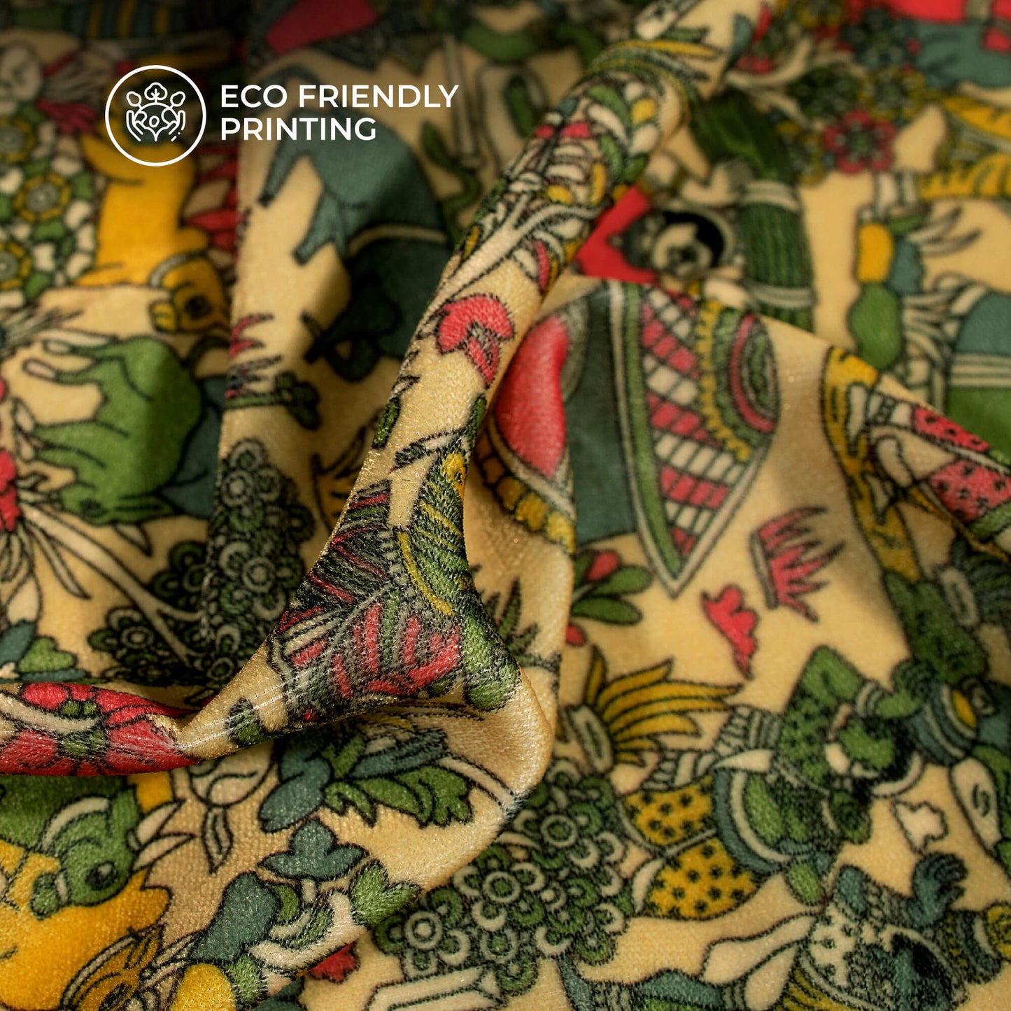 Flax Yellow Madhuvanii Digital Print Premium Velvet Fabric