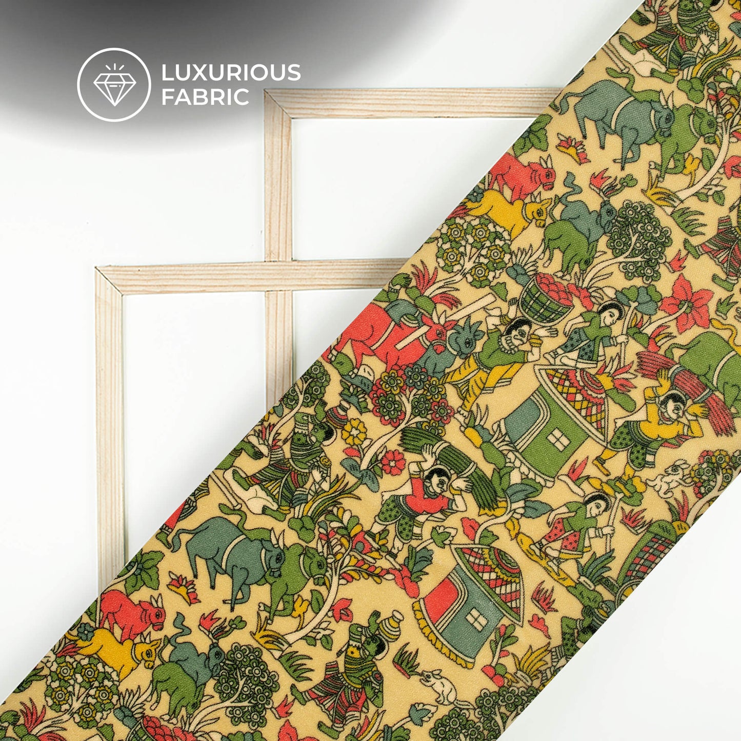 Flax Yellow Madhuvanii Digital Print Premium Velvet Fabric
